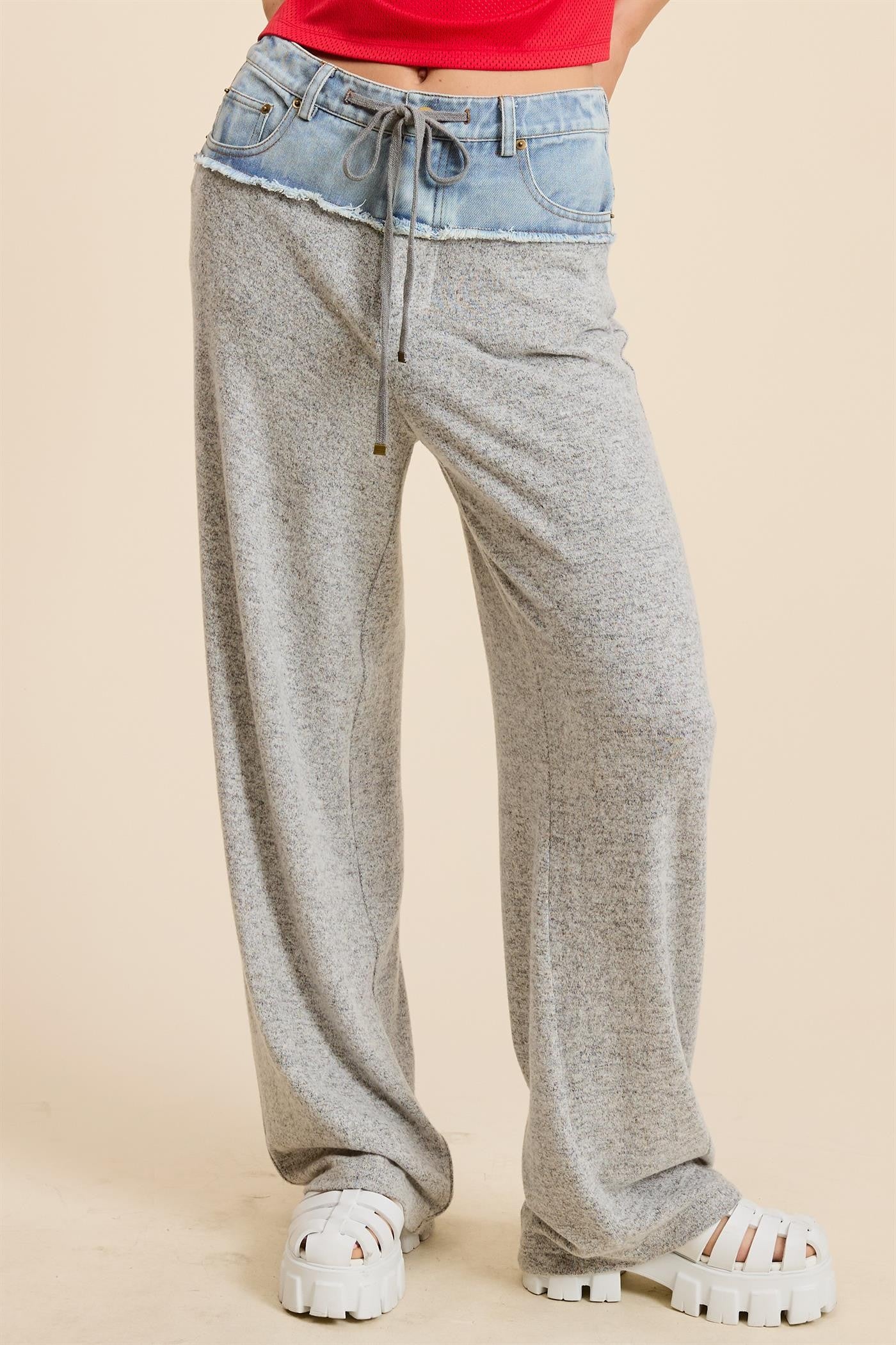 GREY DENIM WAISTBAND PANT