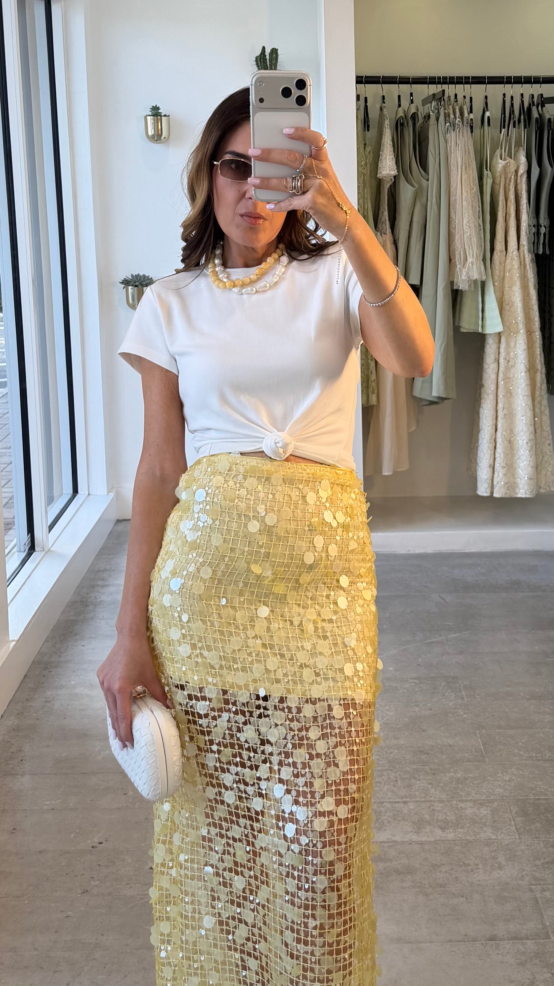 YELLOW SEQUIN MAXI SKIRT