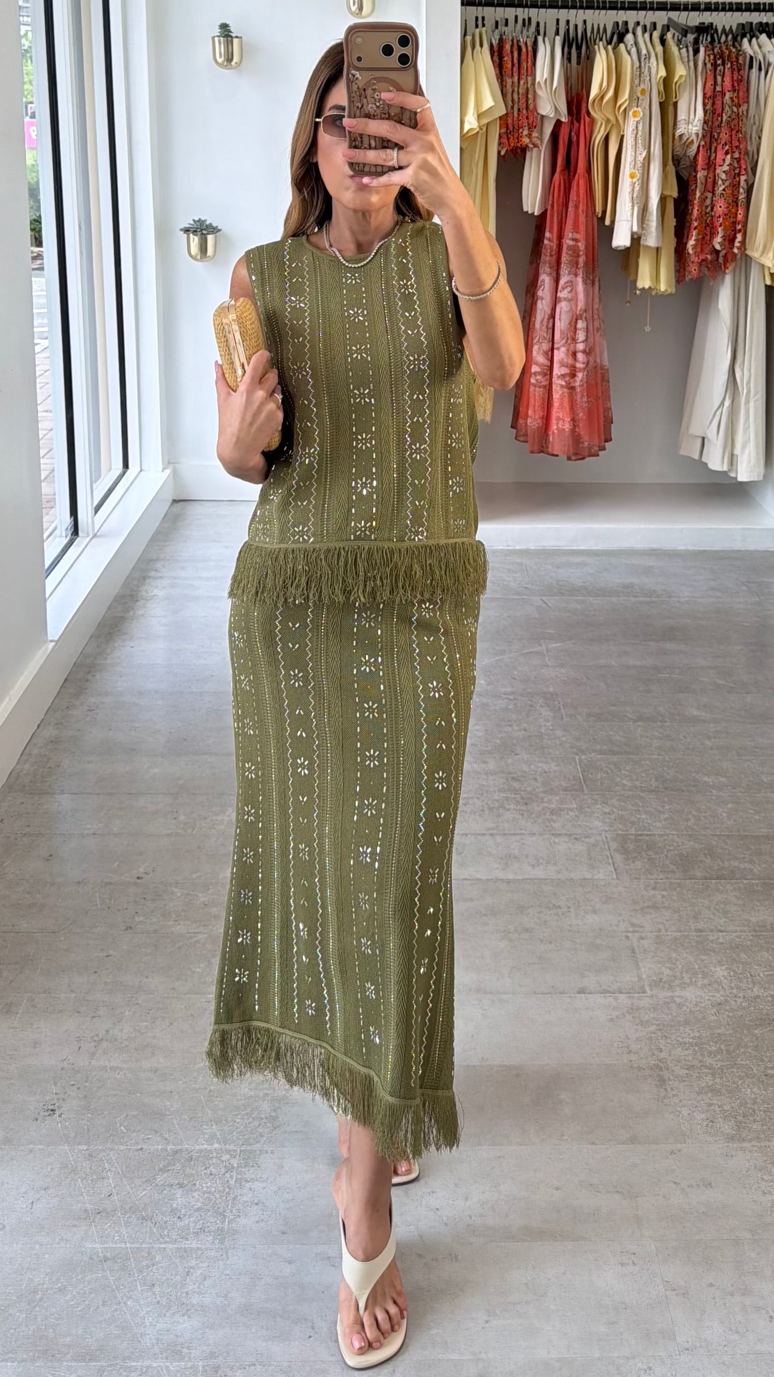 OLIVE SHIMMER KNIT SET