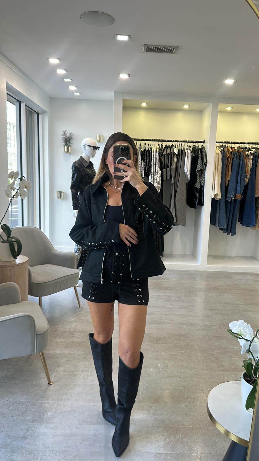 SUEDE LACE UP SET