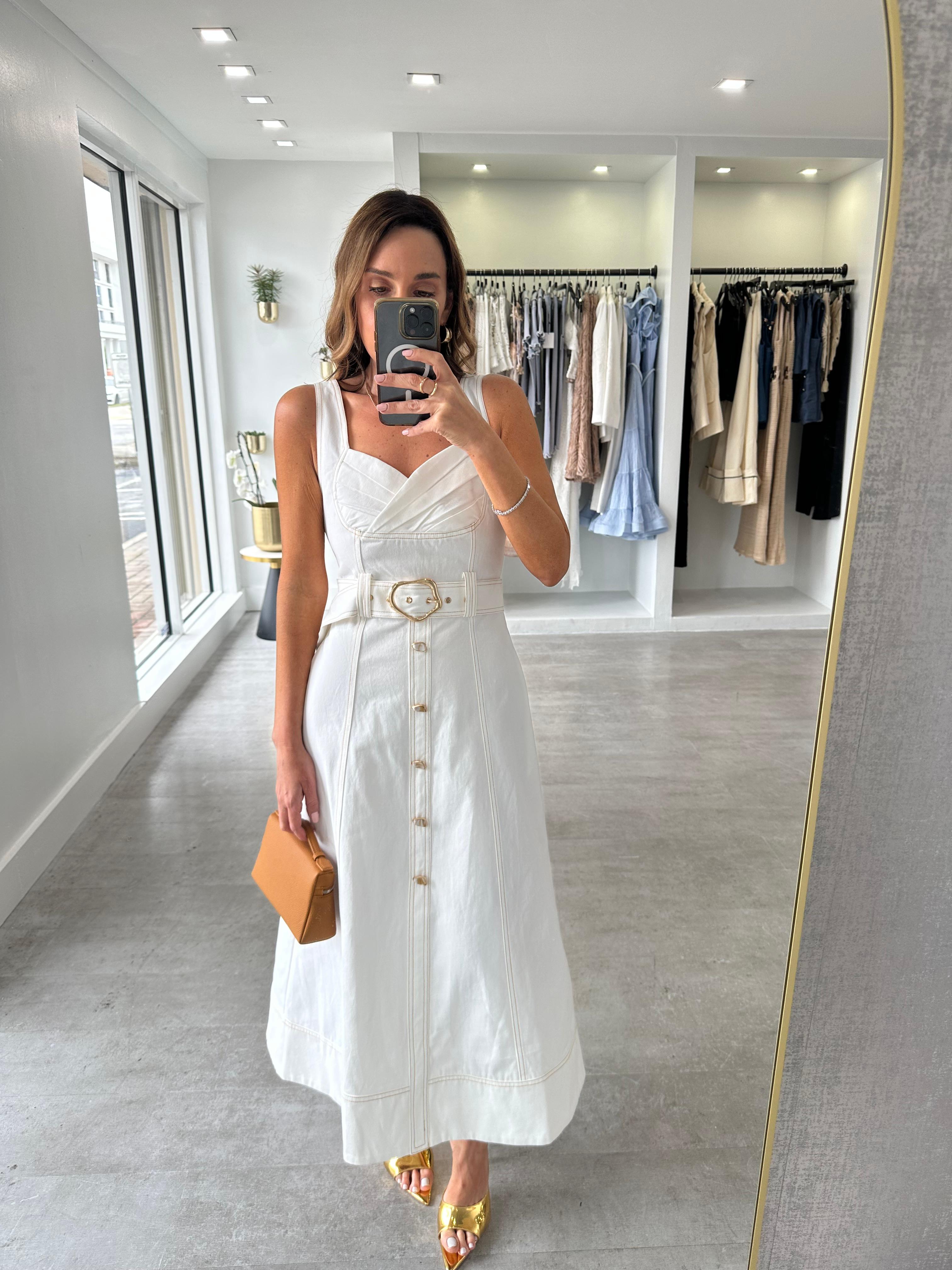 WHITE CORSET BELTED MIDI