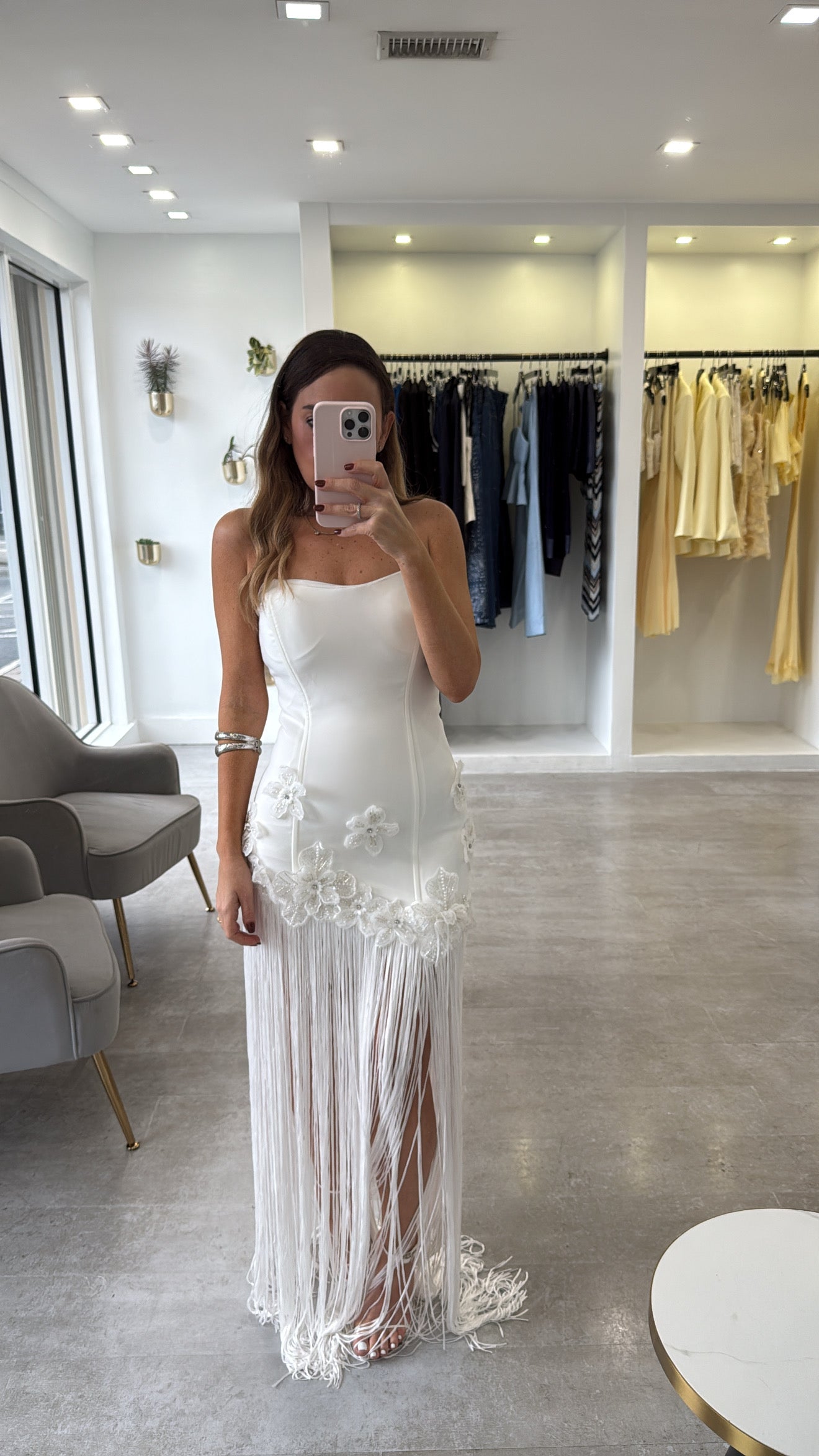 WHITE FRINGE ELAN DRESS