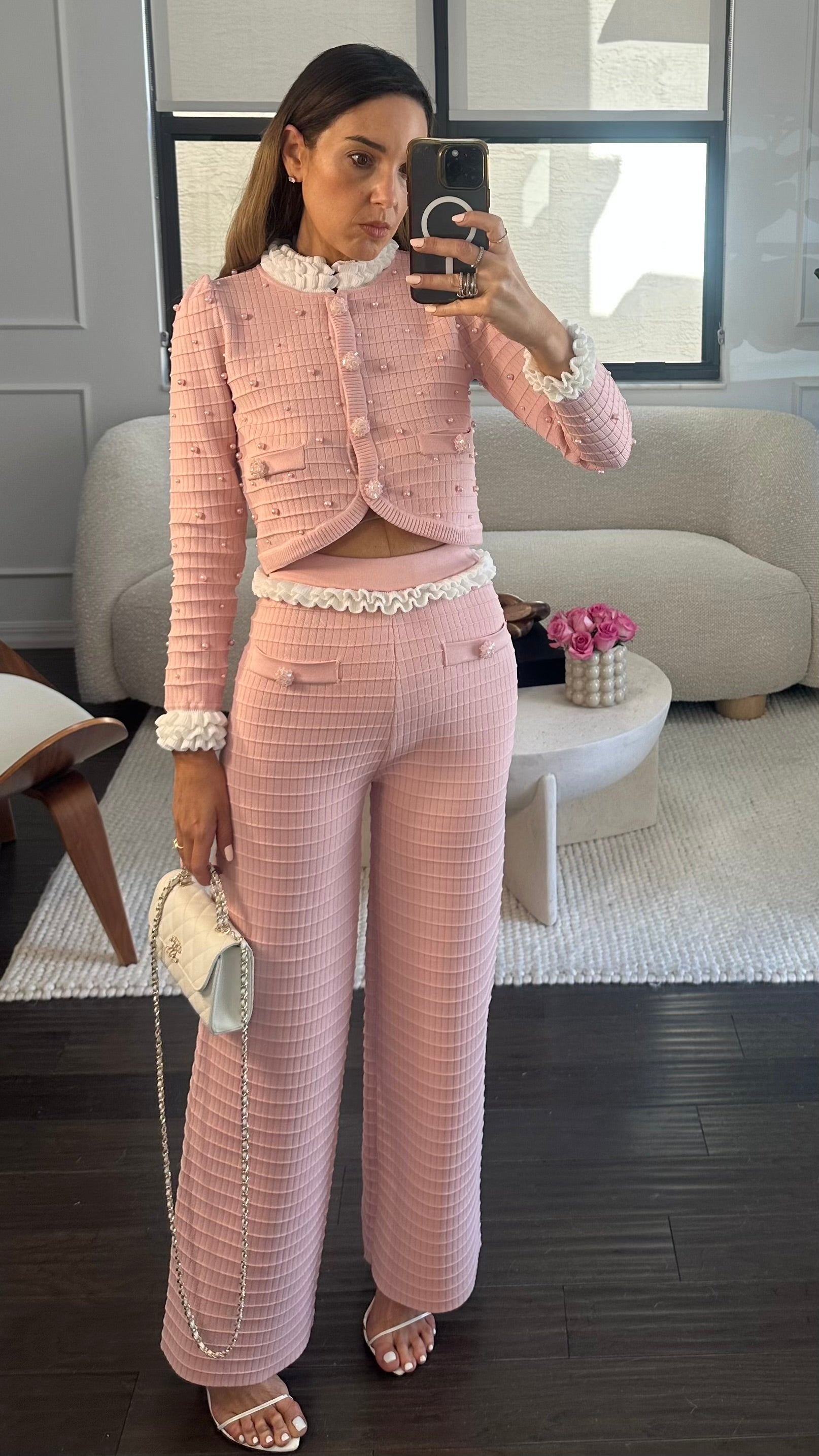 PINK KNIT PEARL SET