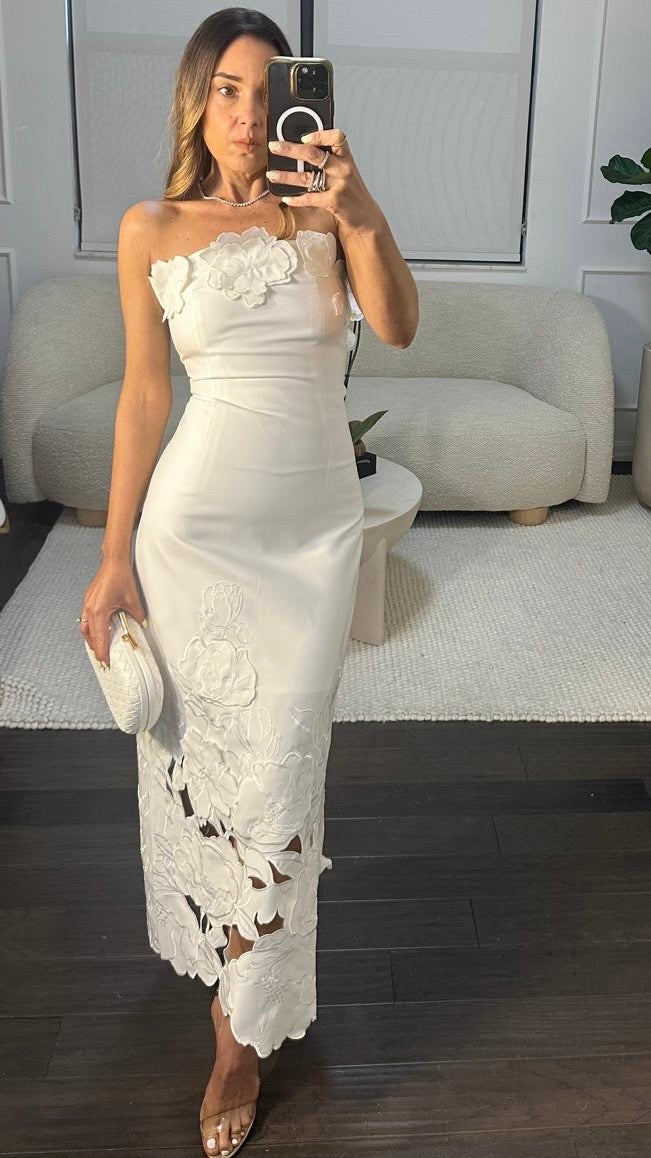 WHITE PETAL MIDI DRESS