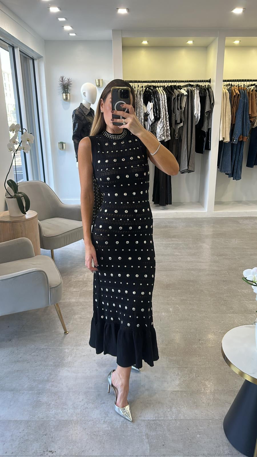 BLACK STUD MIDI DRESS (pre order)
