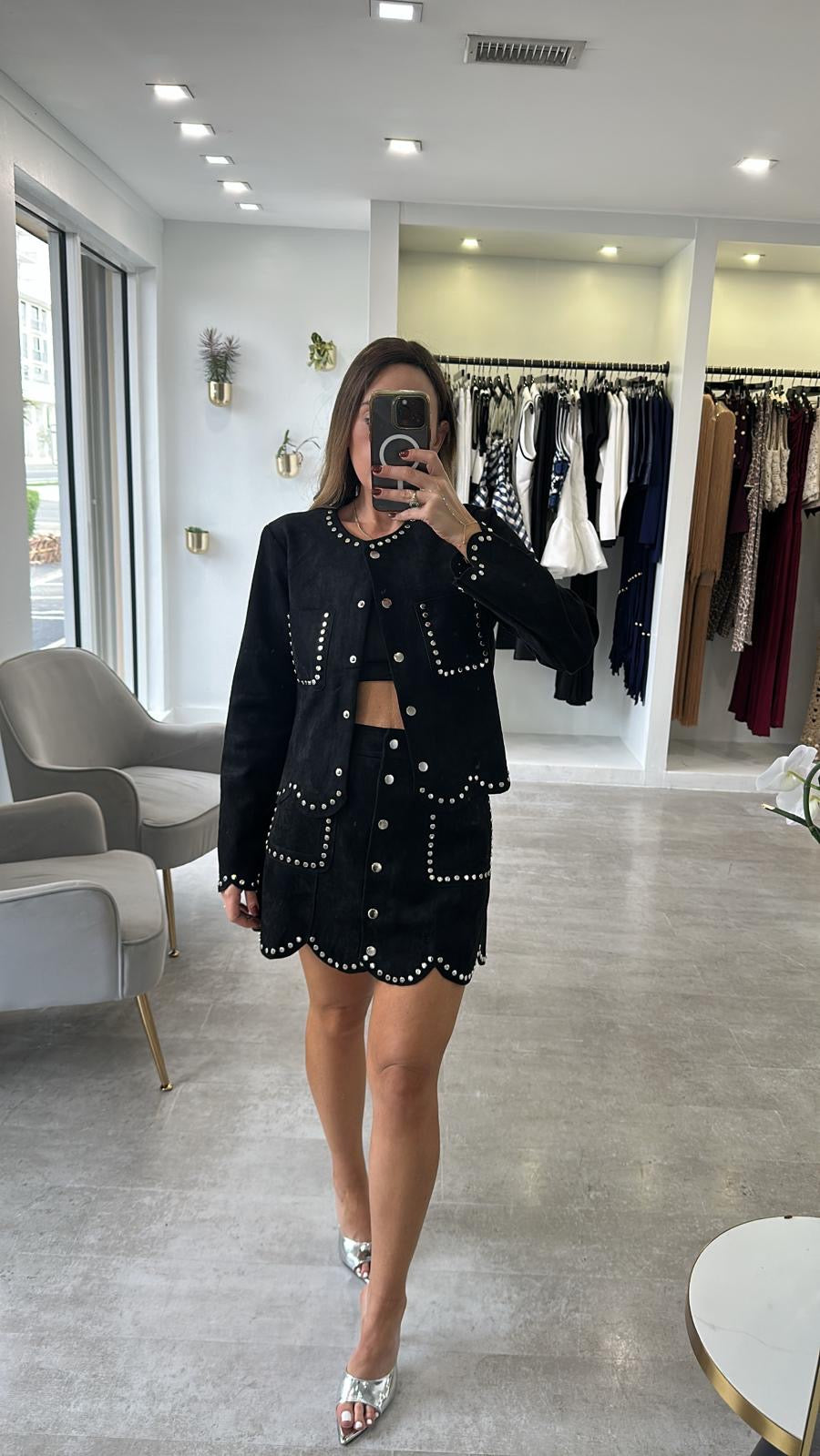 BLACK STUD SUEDE SET