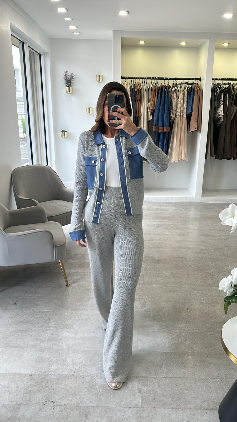 GREY DENIM TRIM SET