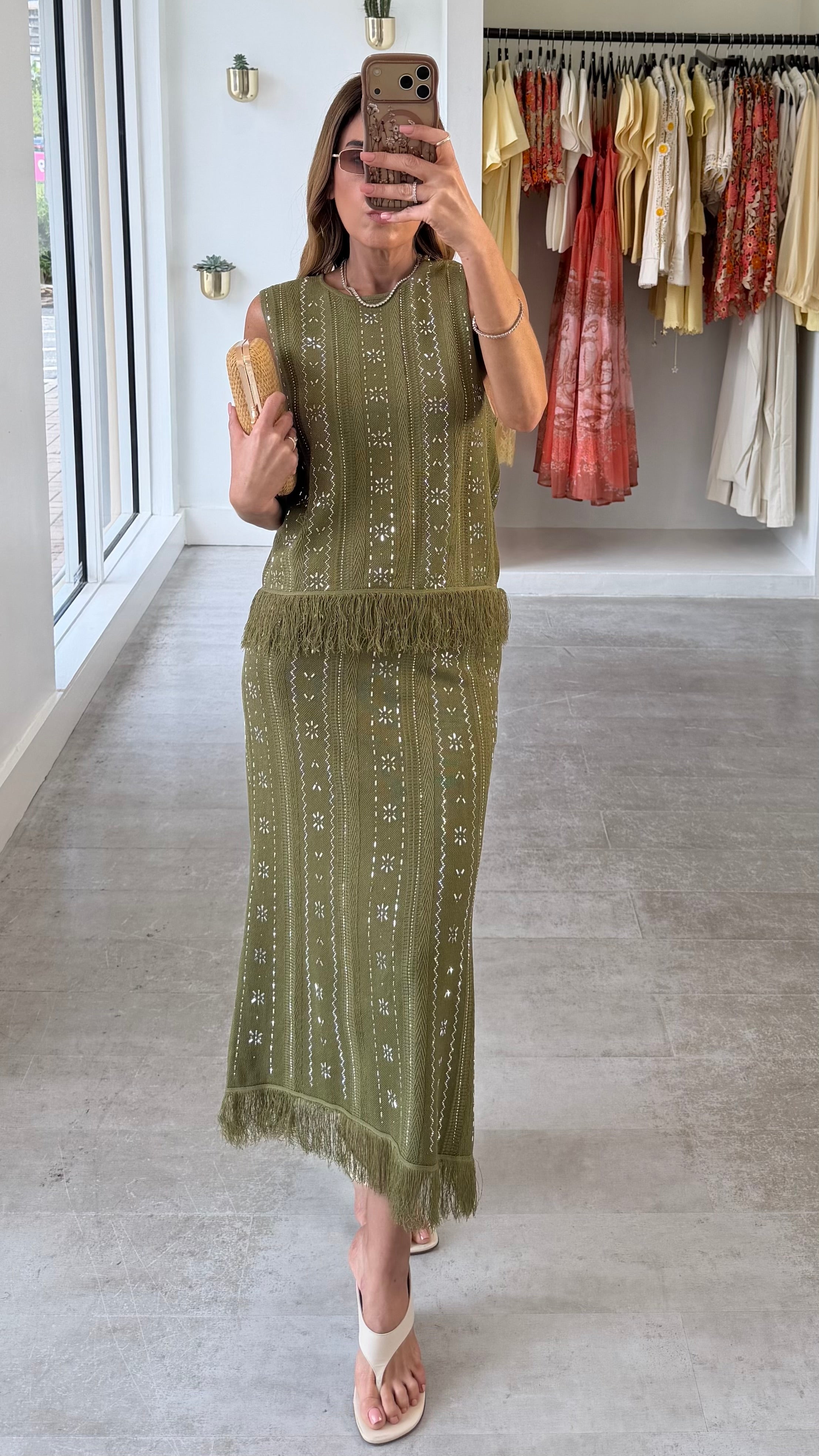 OLIVE SHIMMER KNIT SET