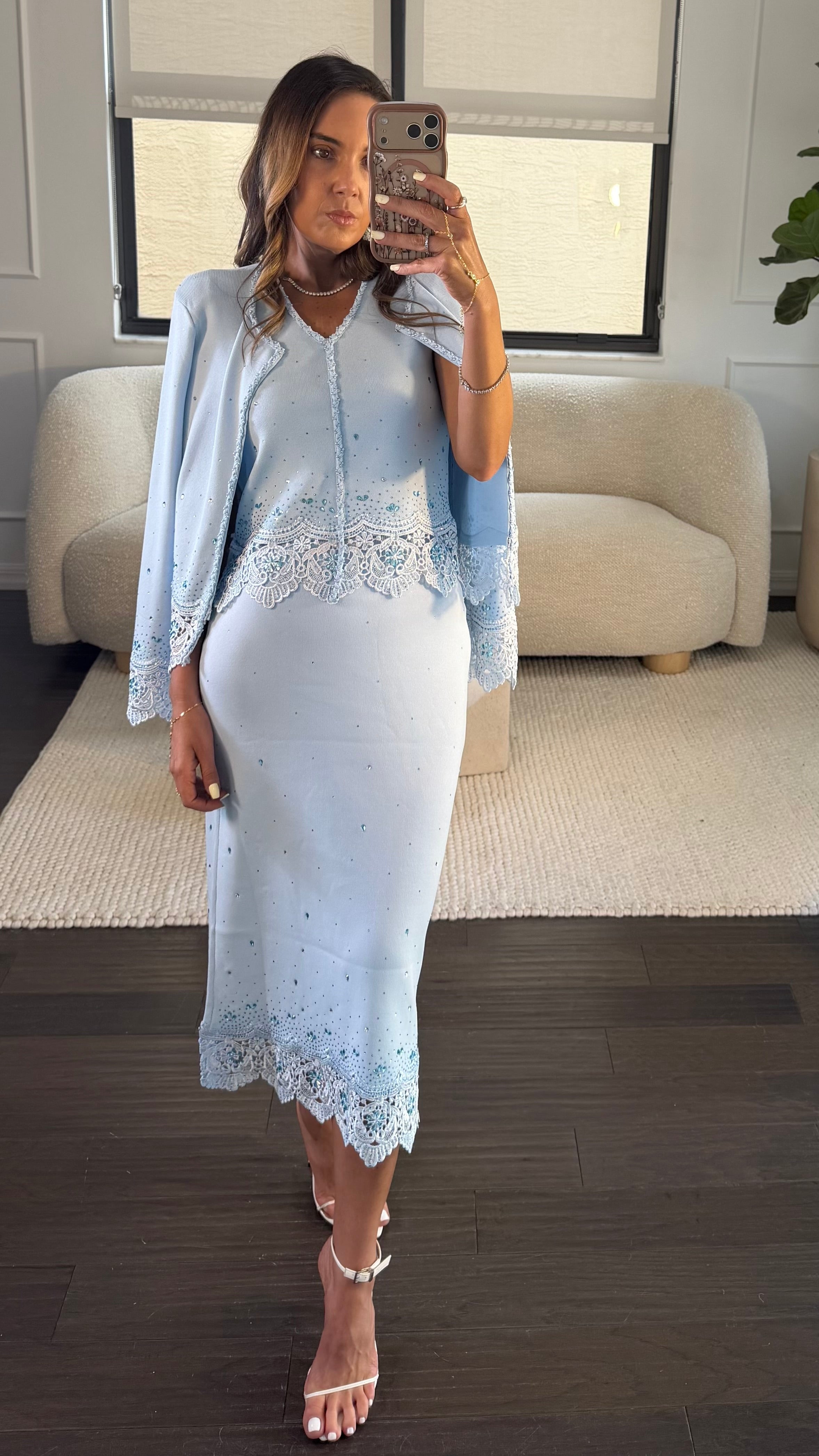 BLUE LACE TRIM SKIRT SET