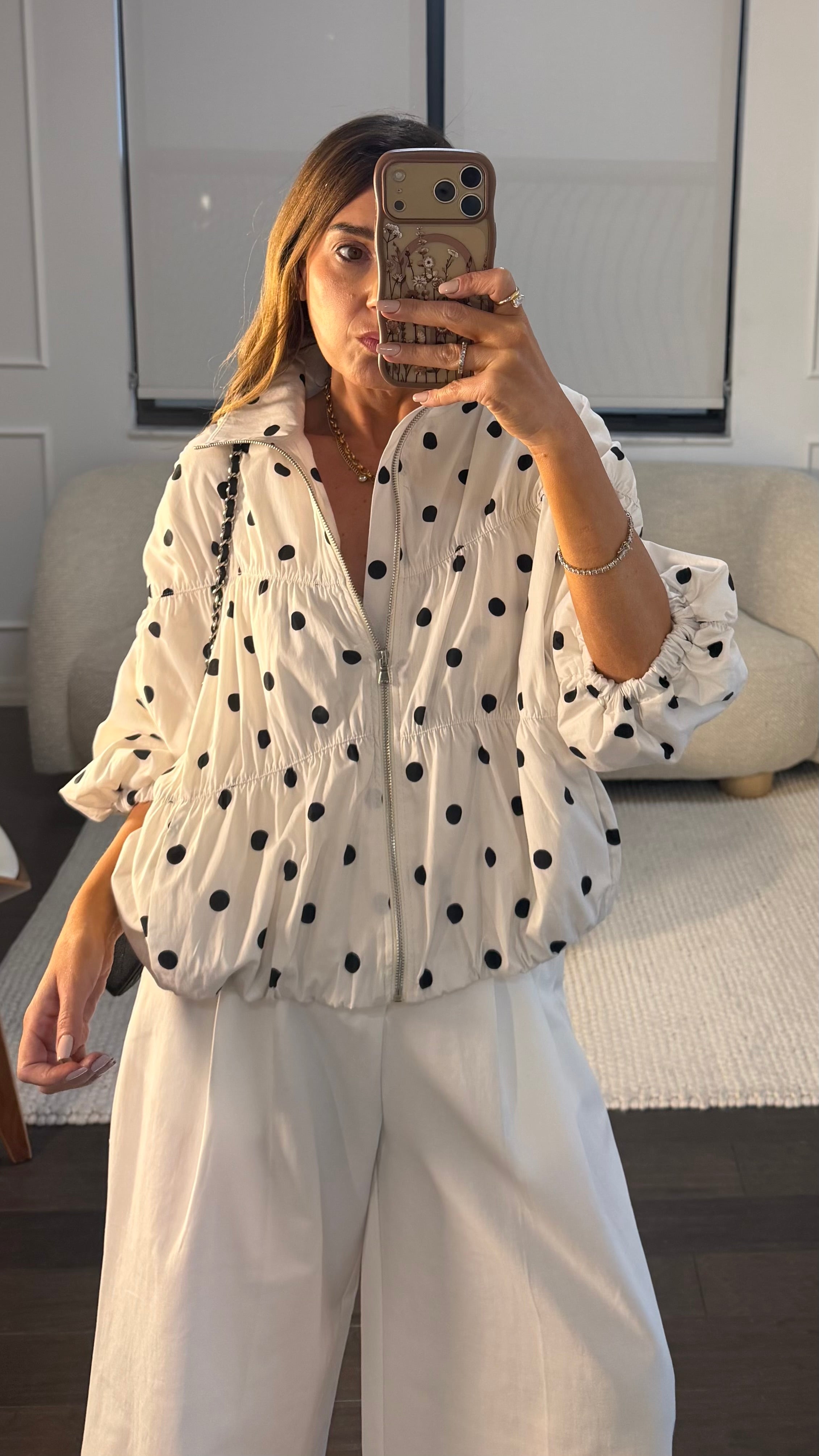 WHITE POLKA BUBBLE JACKET