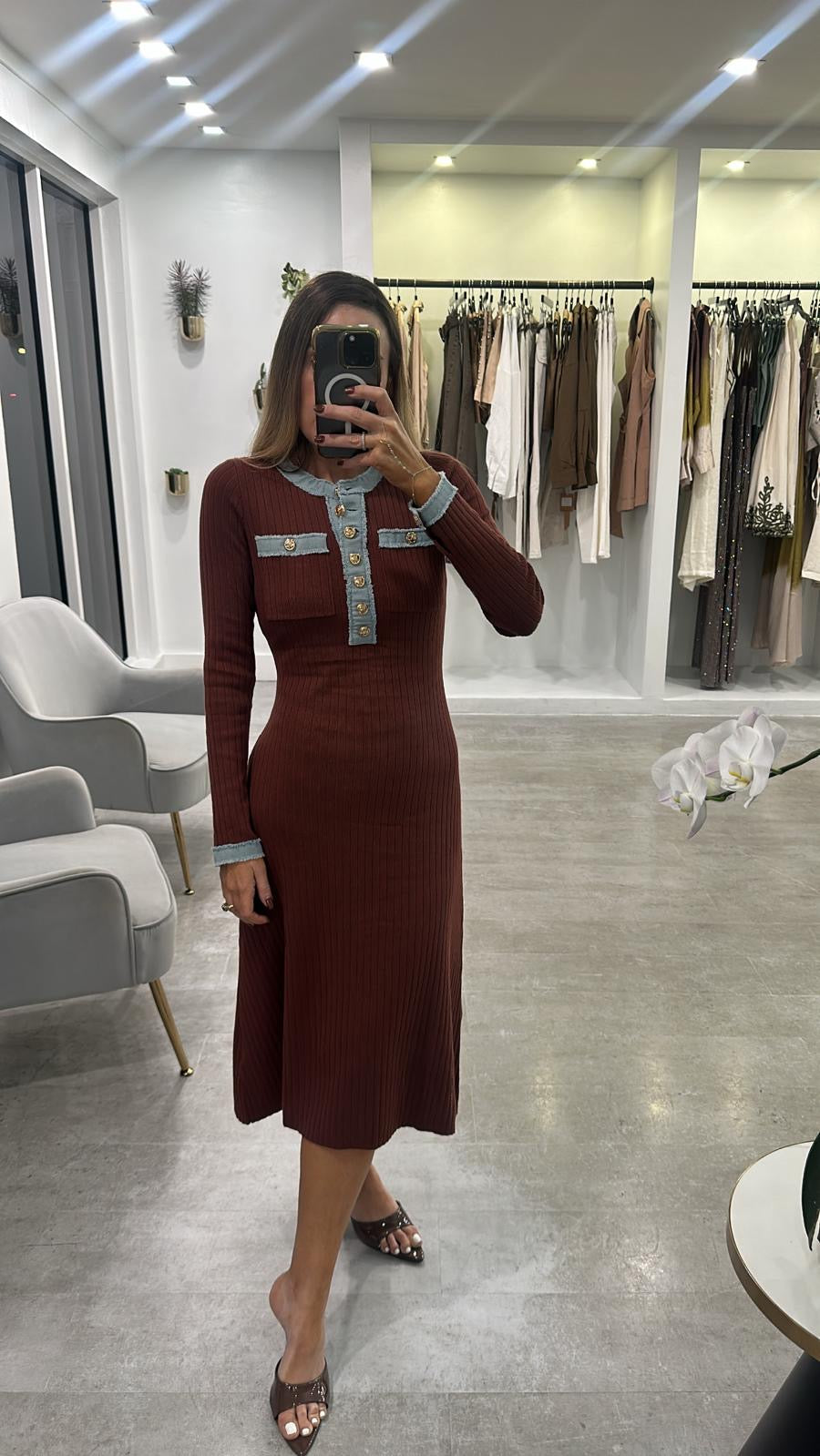 CAMEL DENIM MIDI