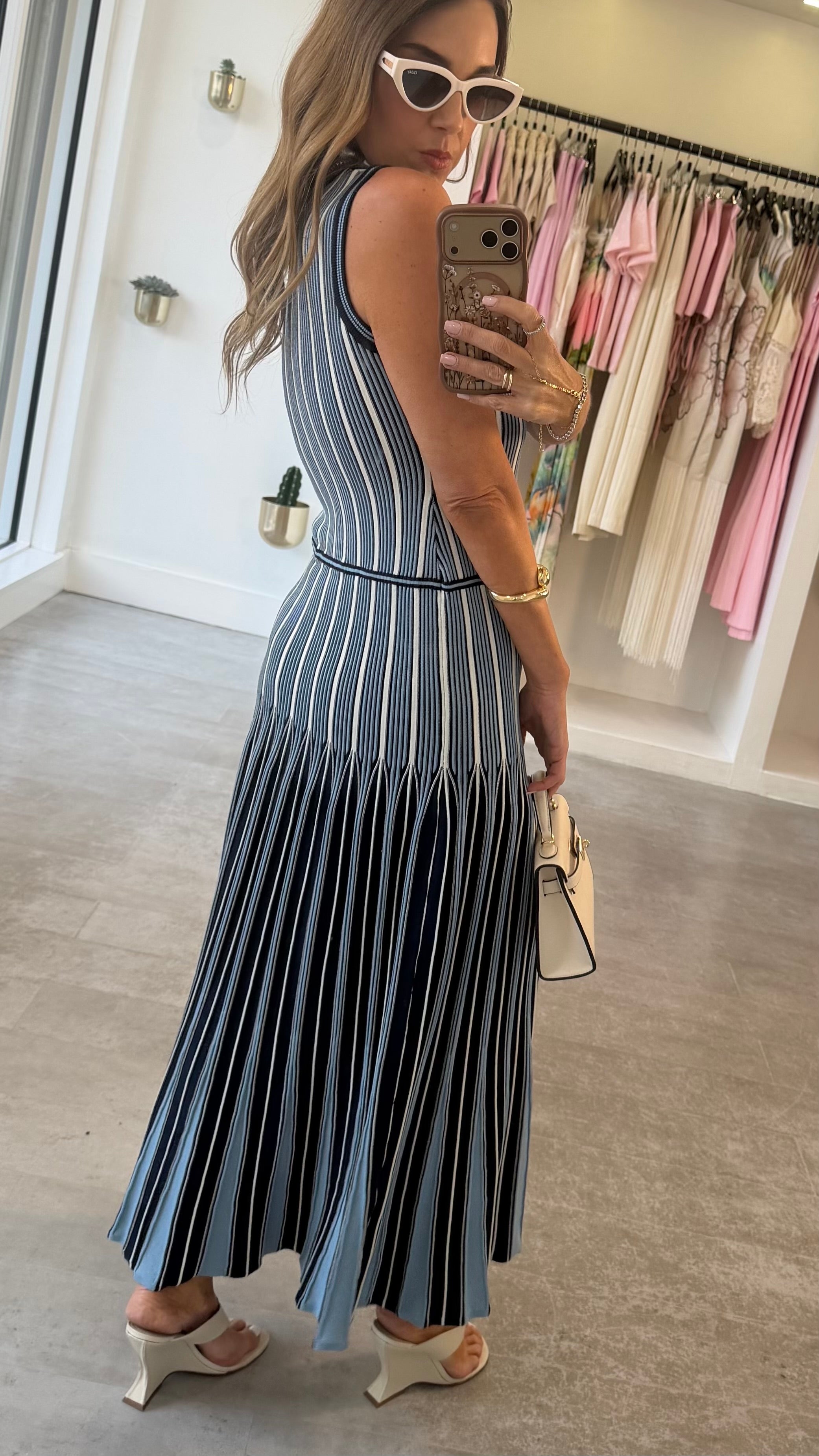 BLUE STRIPED MIDI DRESS