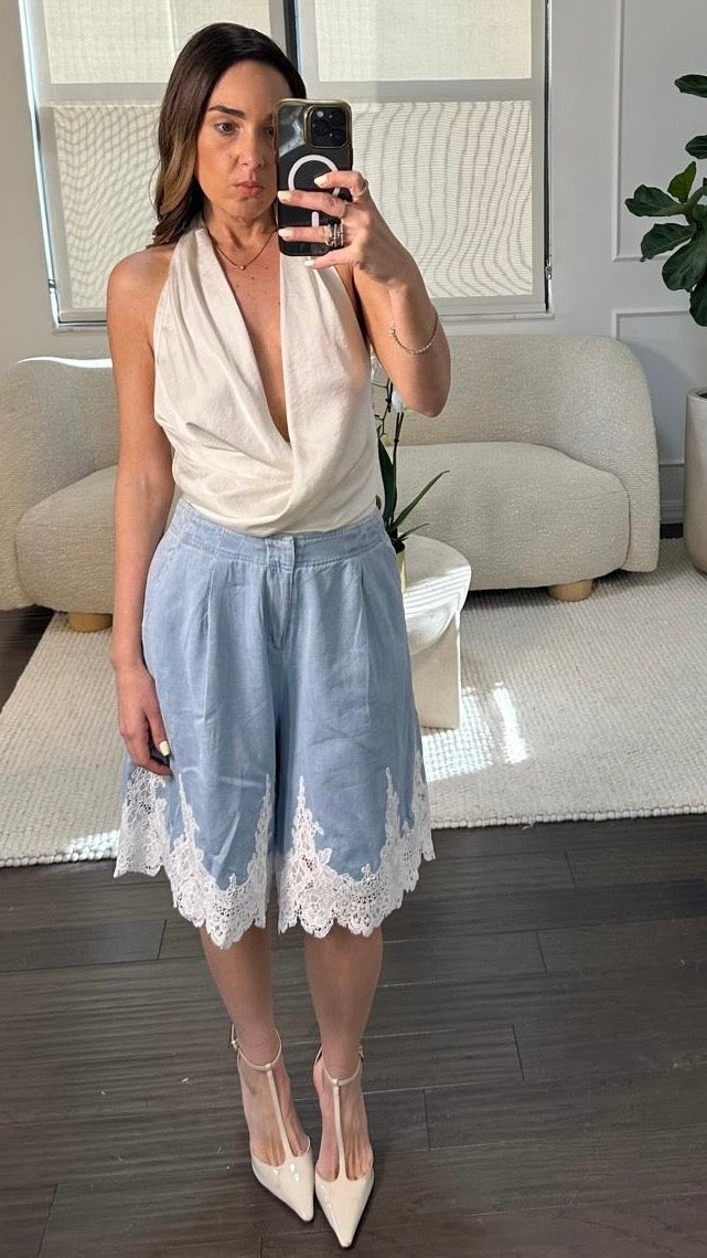 DENIM LACE BERMUDAS