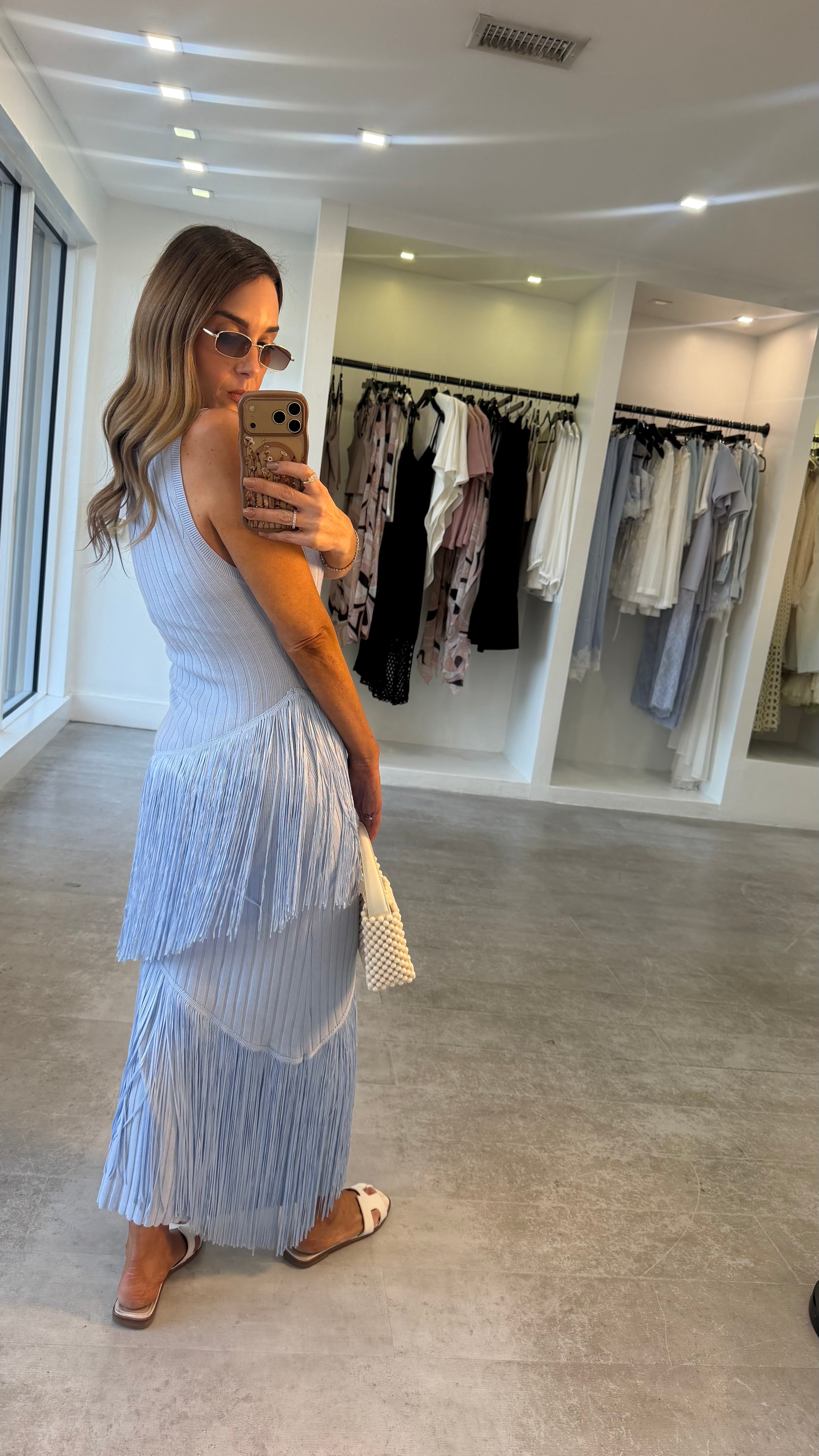 AZURE FRINGE KNIT DRESS