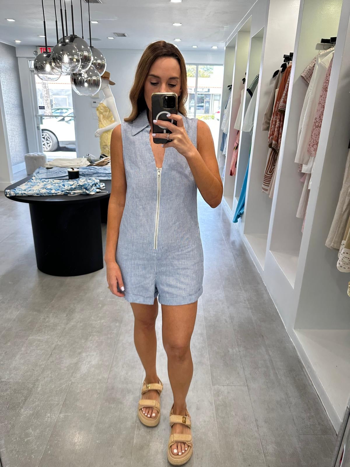 STRIPED LINEN ROMPER