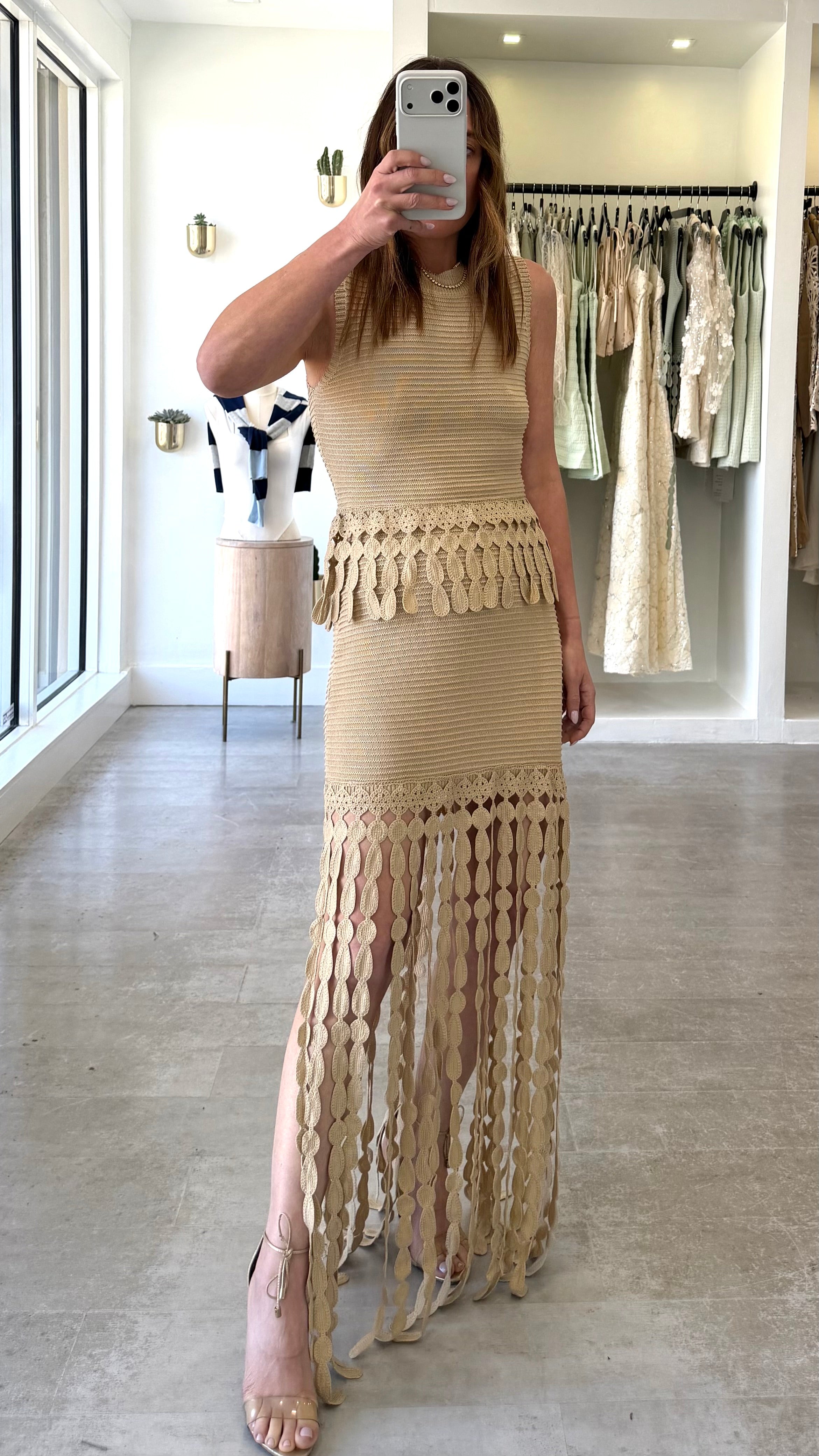 BEIGE SKIRT FRINGE SET