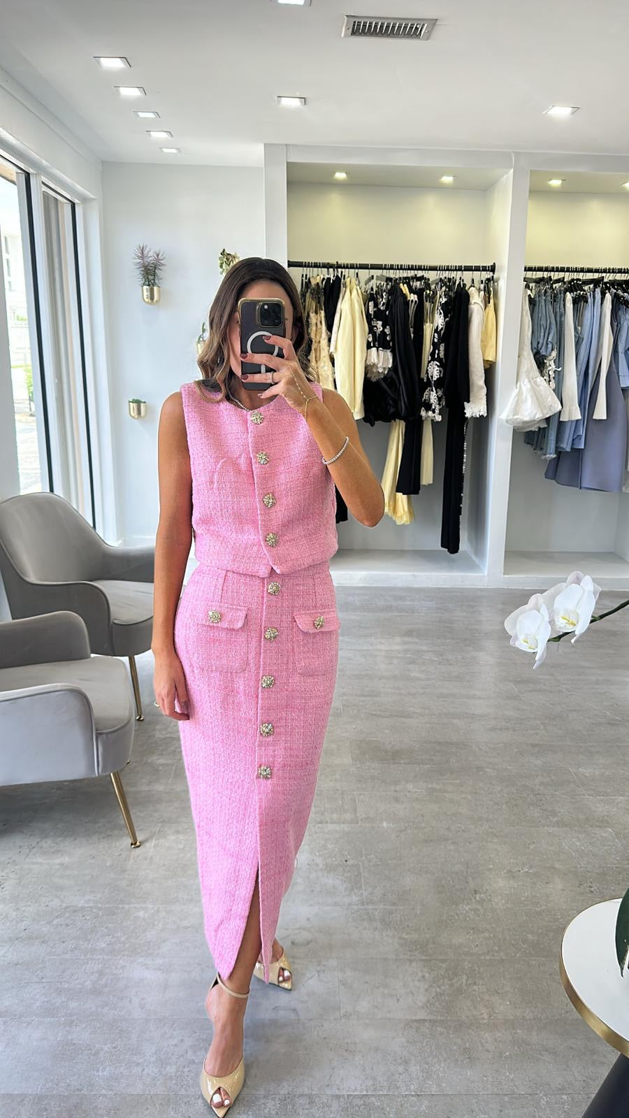 PINK TWEED MIDI SET