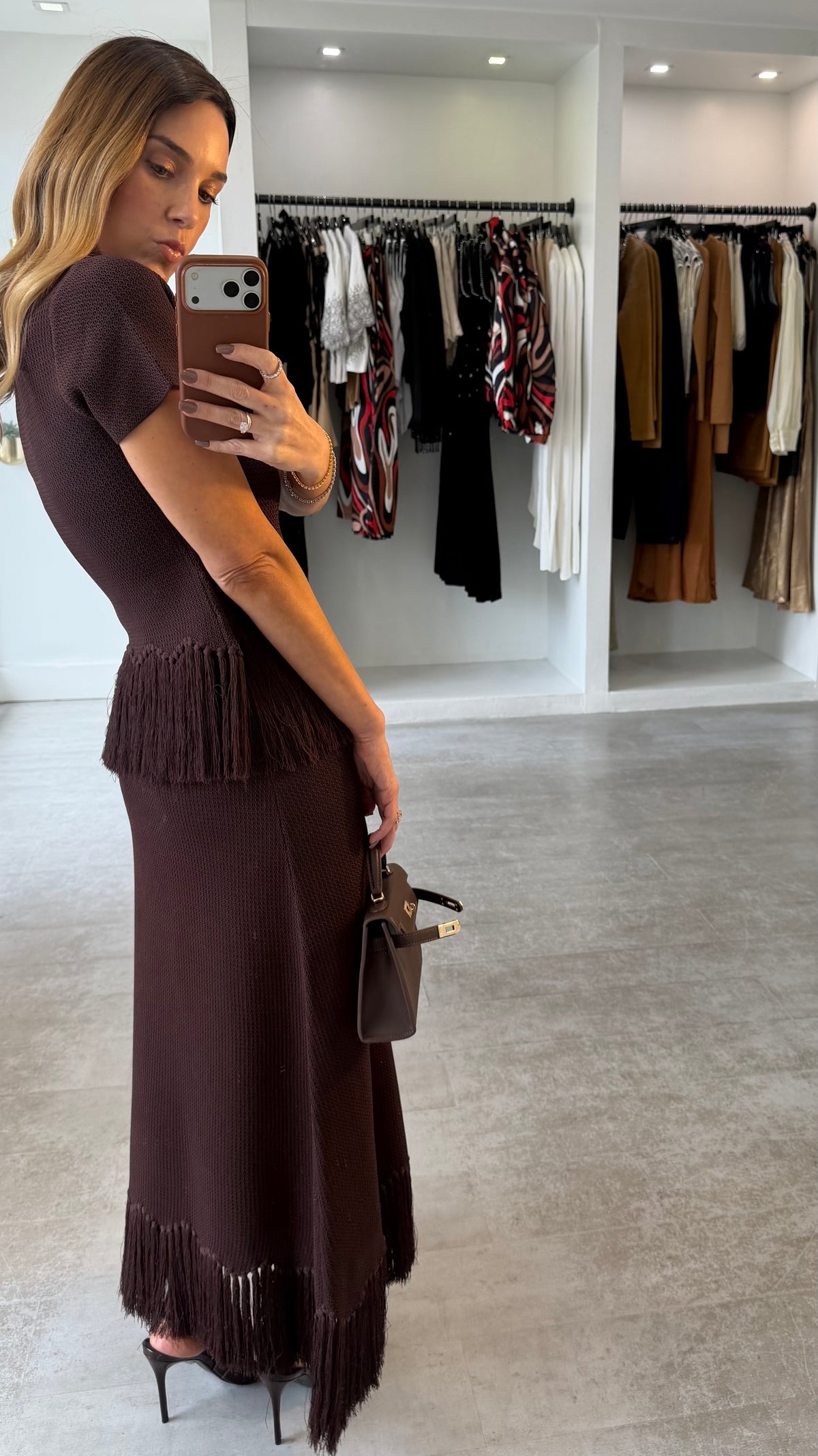 BROWN FRINGE KNIT SET