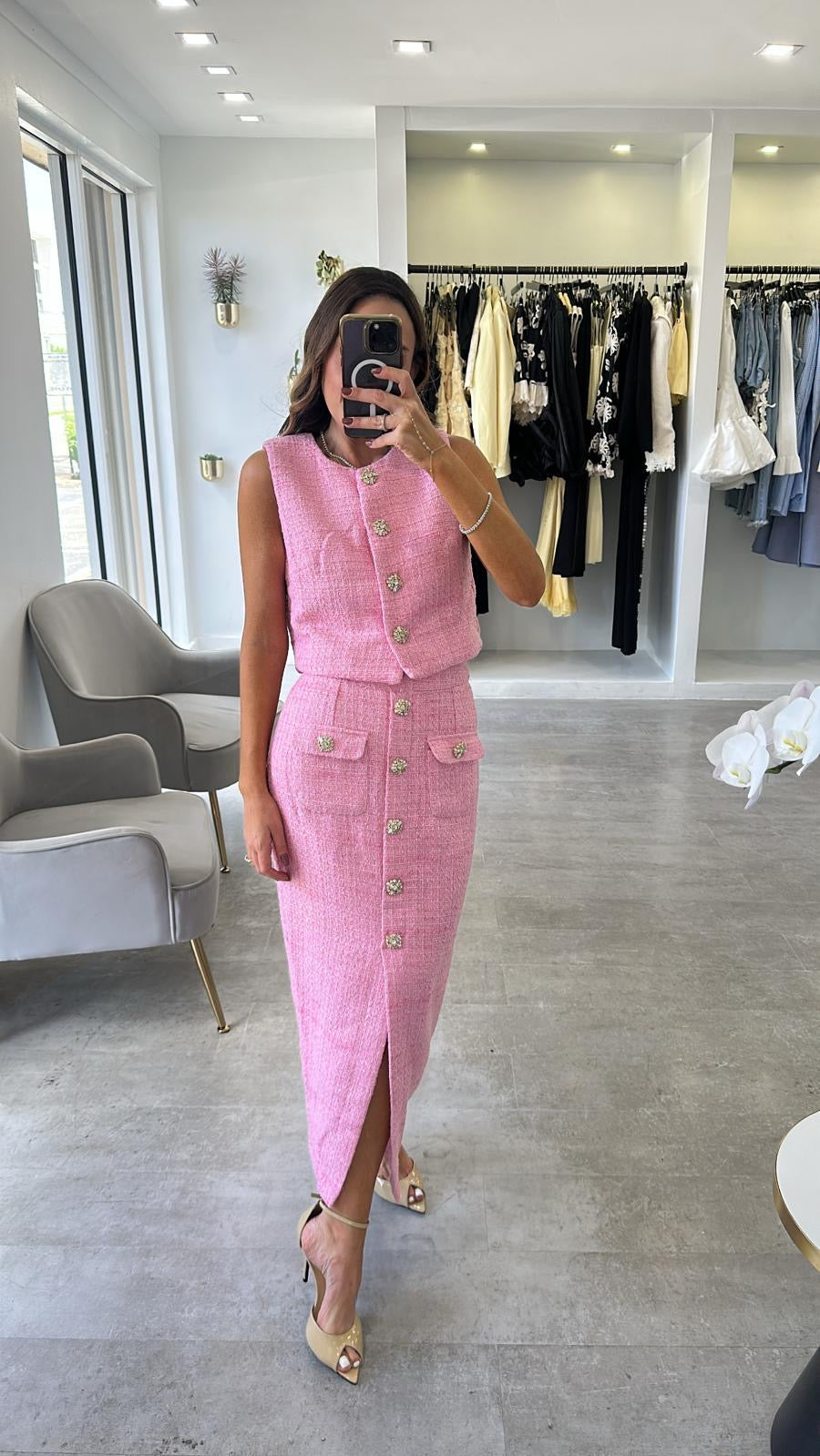 PINK TWEED MIDI SET