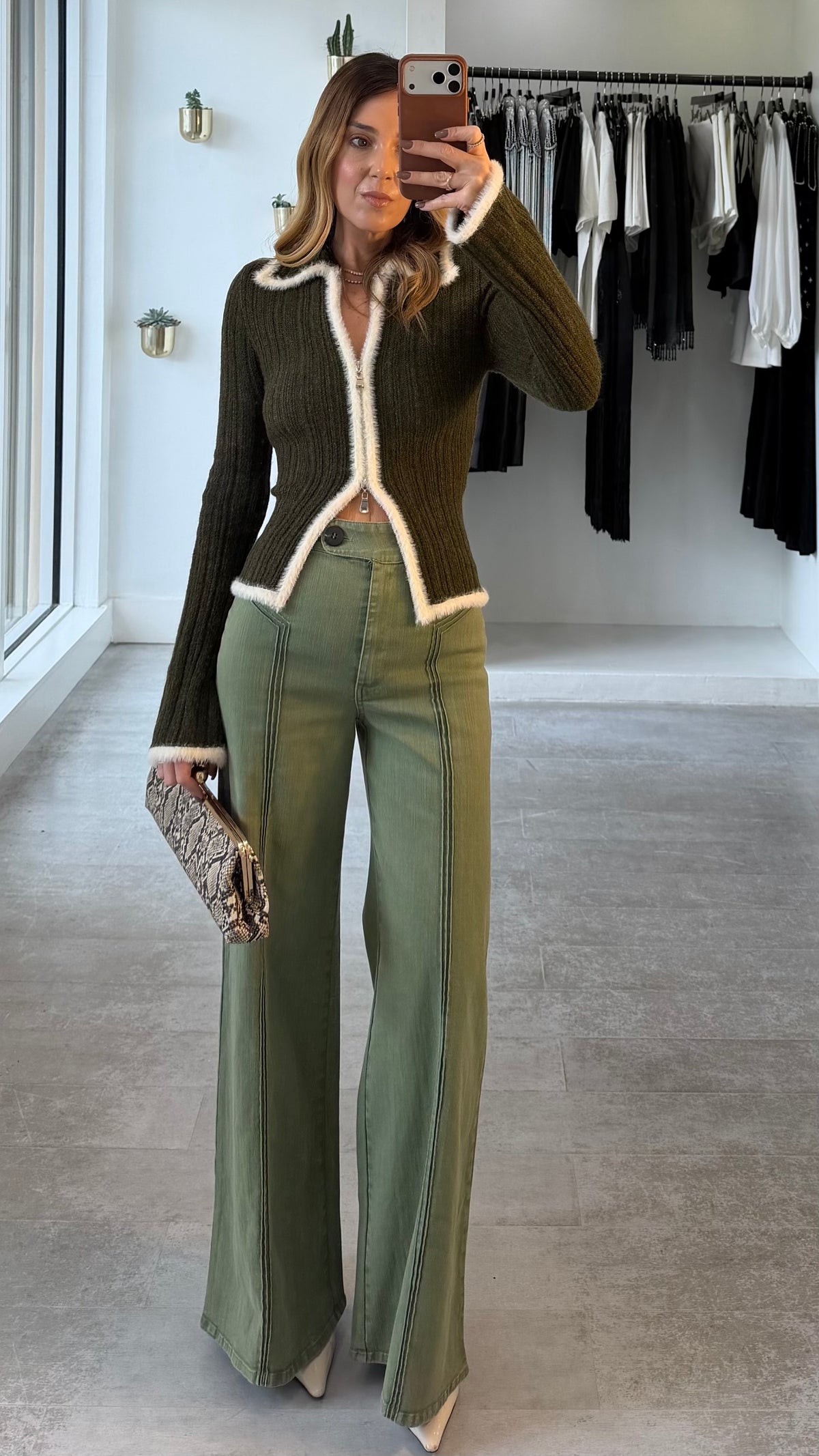 OLIVE DENIM TROUSERS