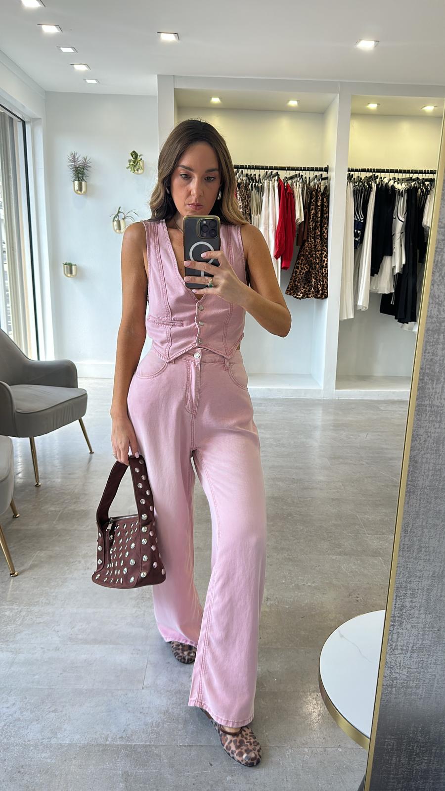 BLUSH DENIM VEST SET
