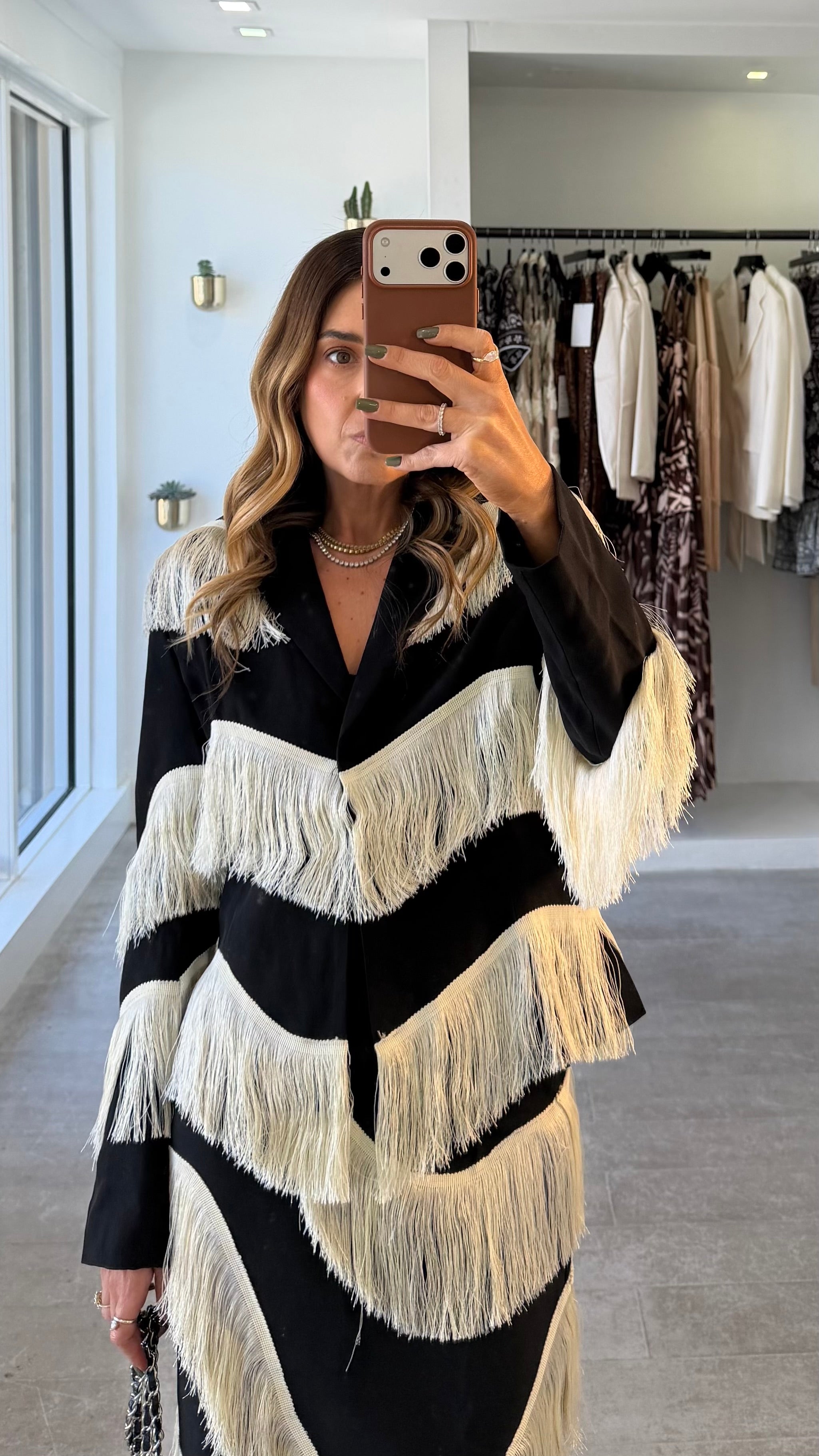 BLACK FRINGE BLAZER SET