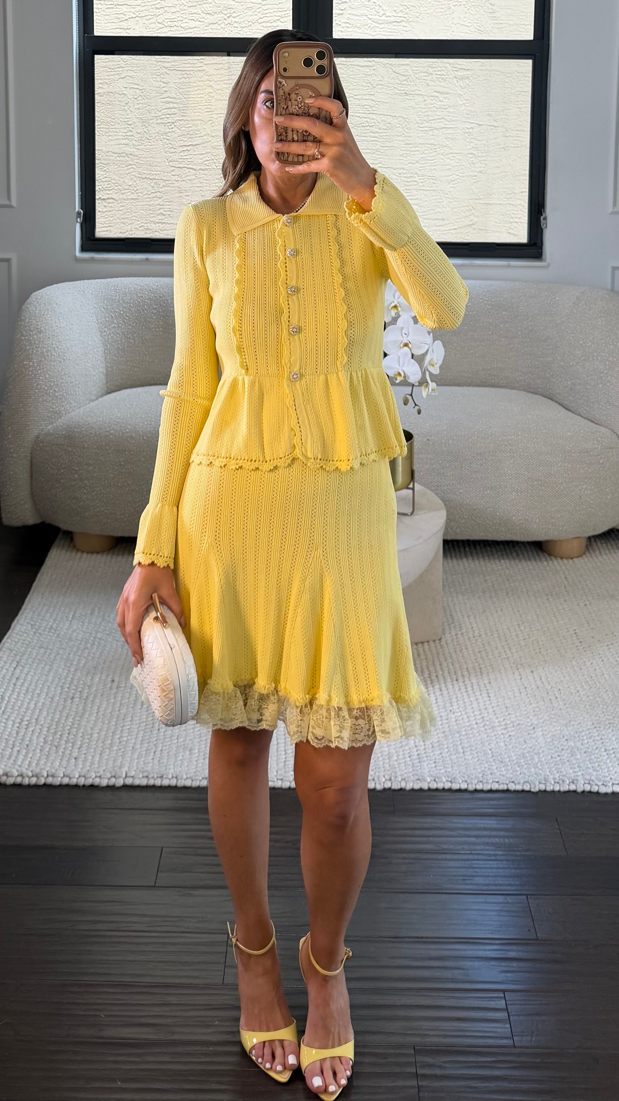 YELLOW KNIT RUFFLE SKIRT SET