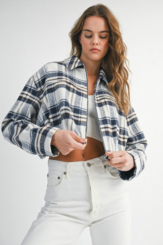 NAVY PLAID BOMBER