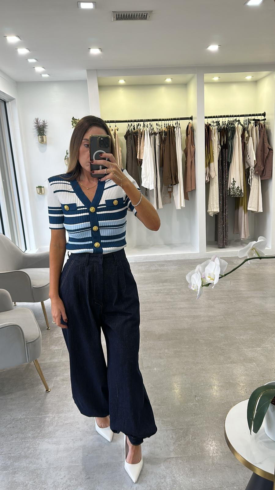 BLUE STRIPED KNIT TOP