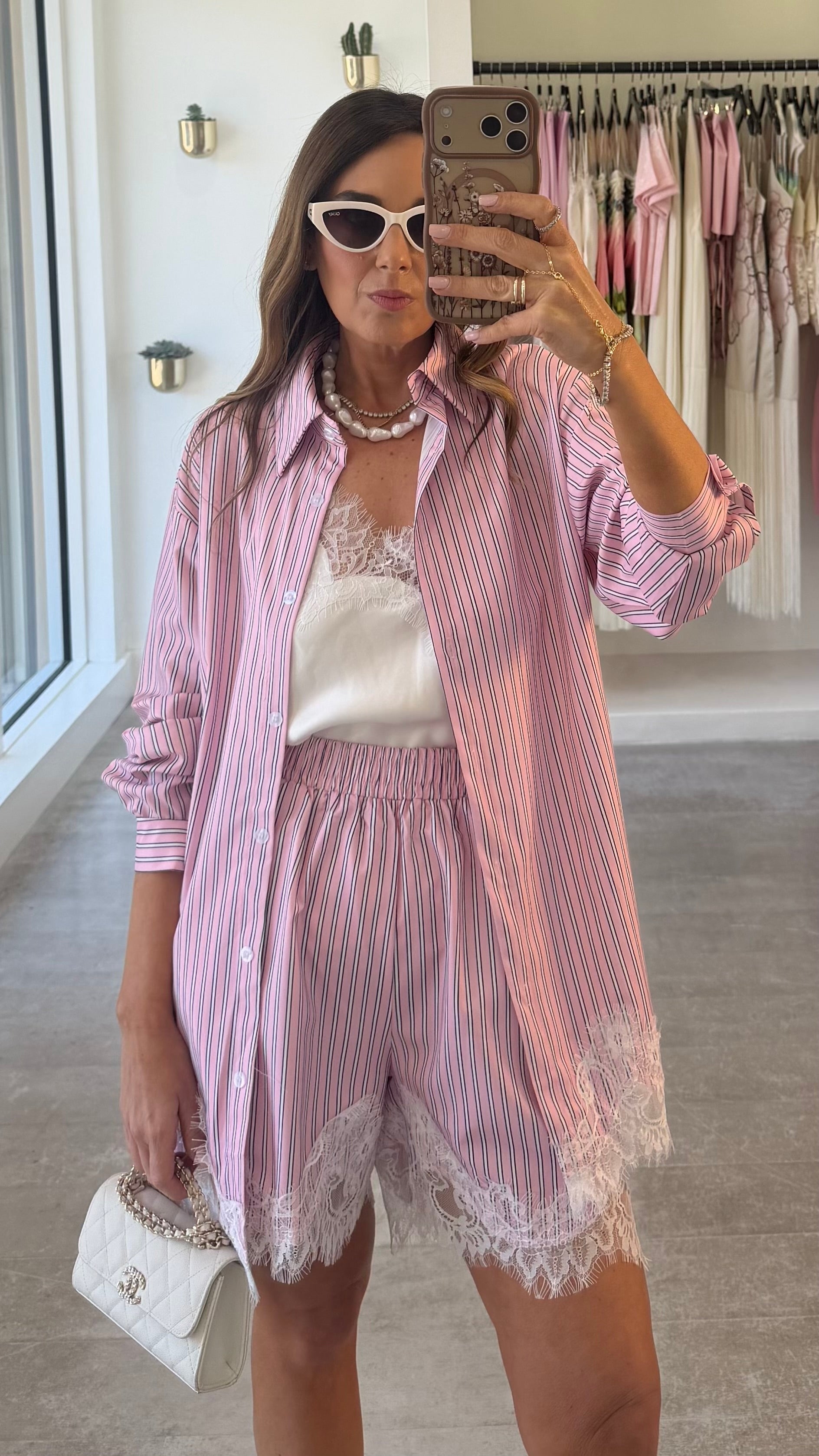 PINK STRIPE LACE SET