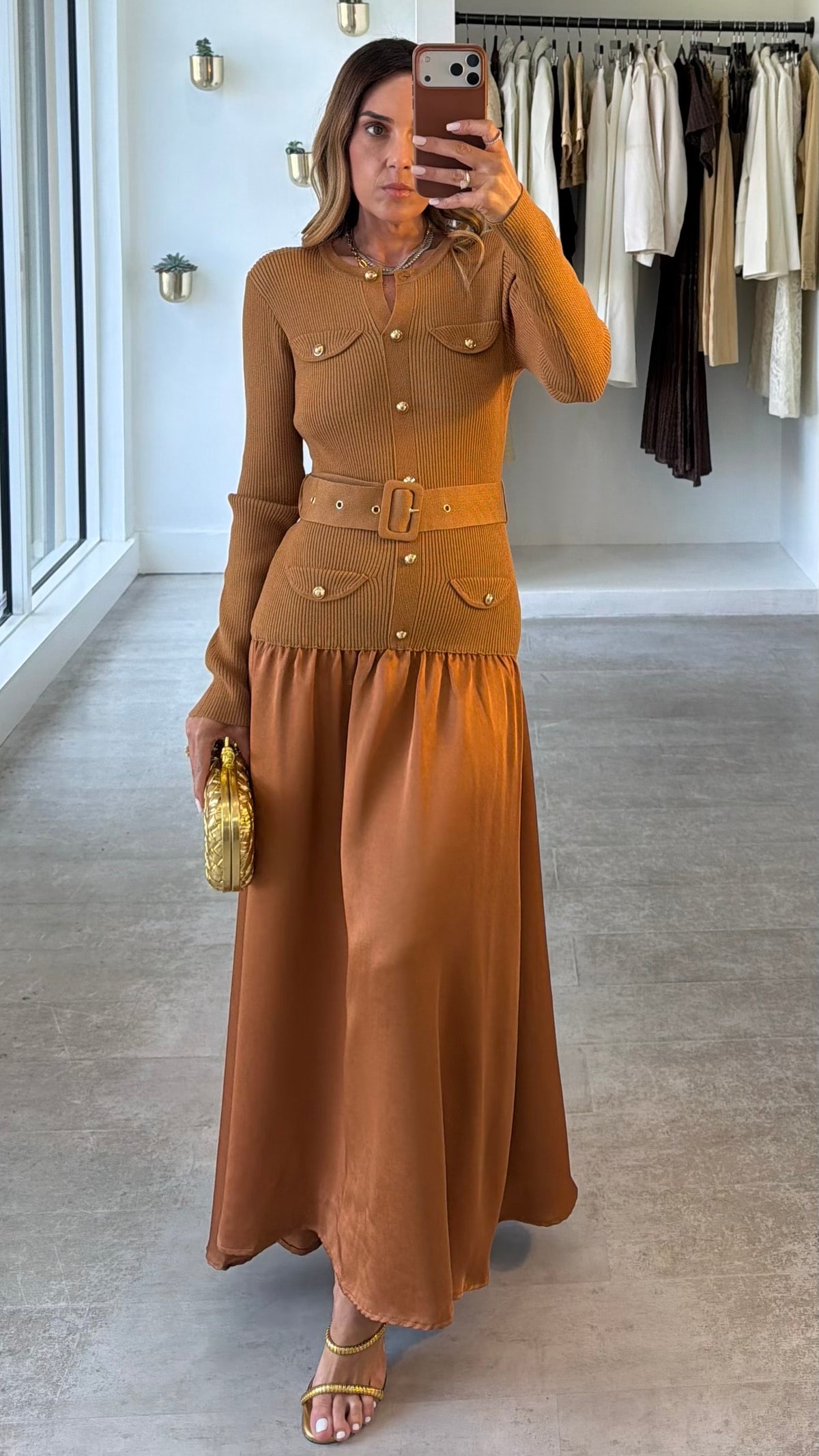 CAMEL KNIT MIDI DRESS