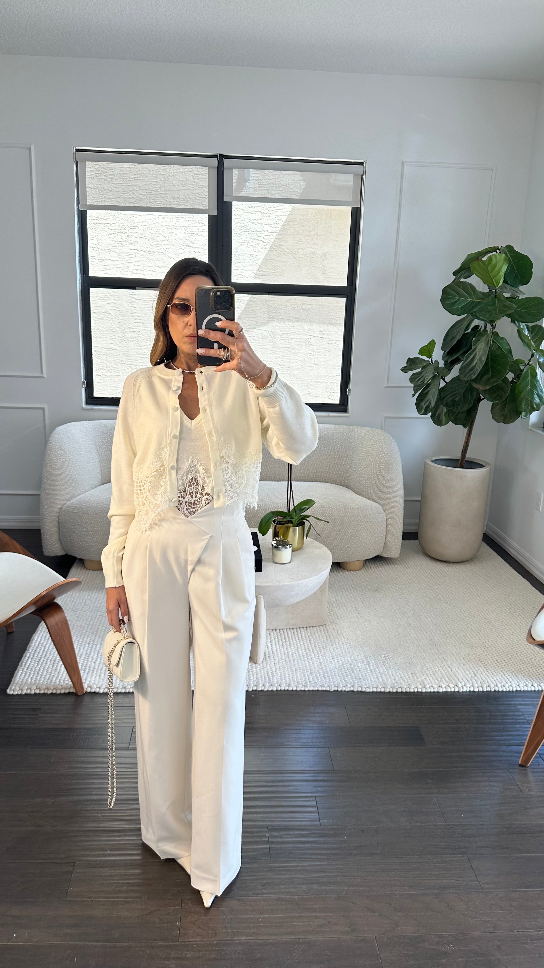 EGGSHELL LACE CARDI SET