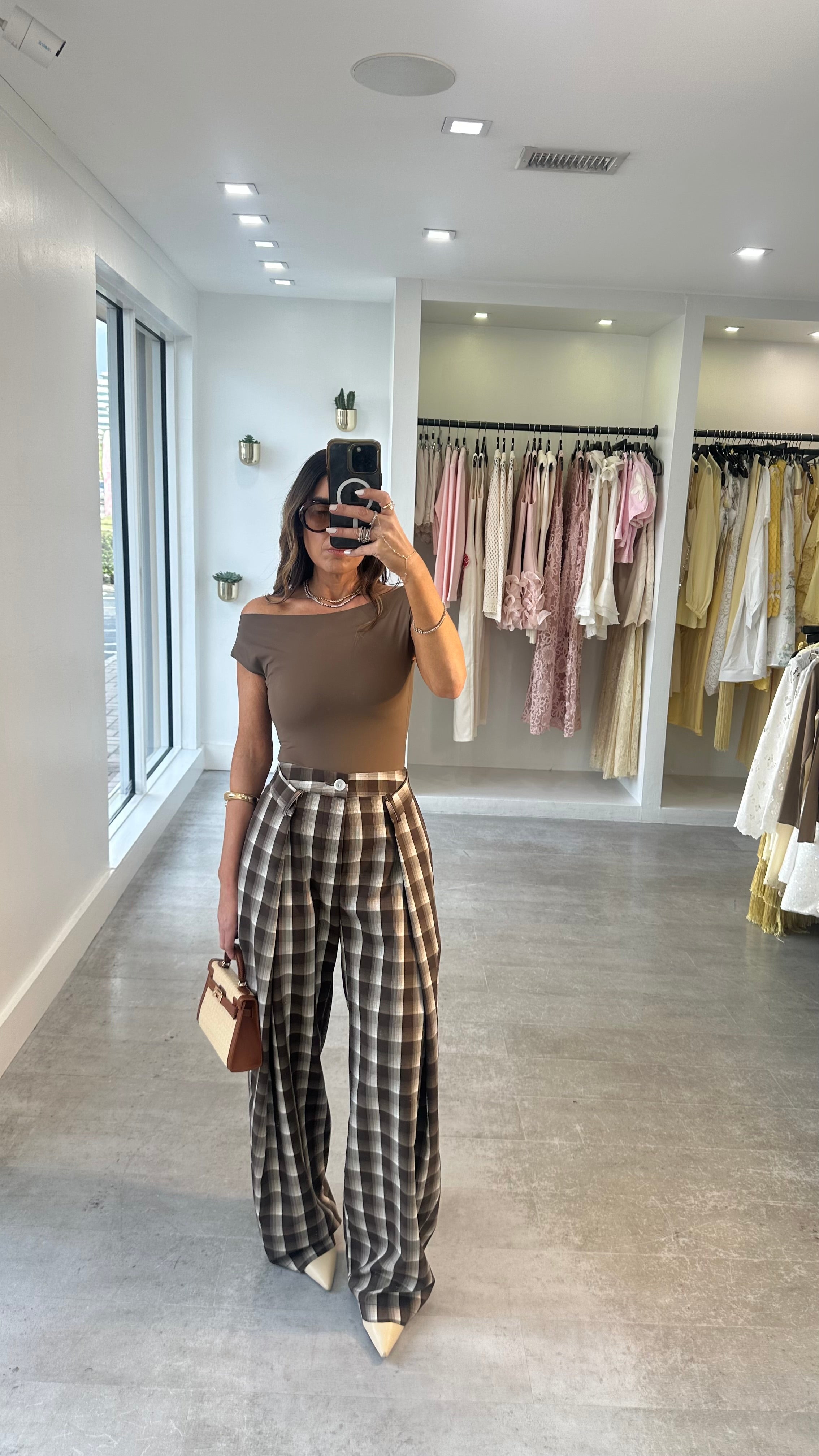 MILAN PLAID NEUTRAL PANTS