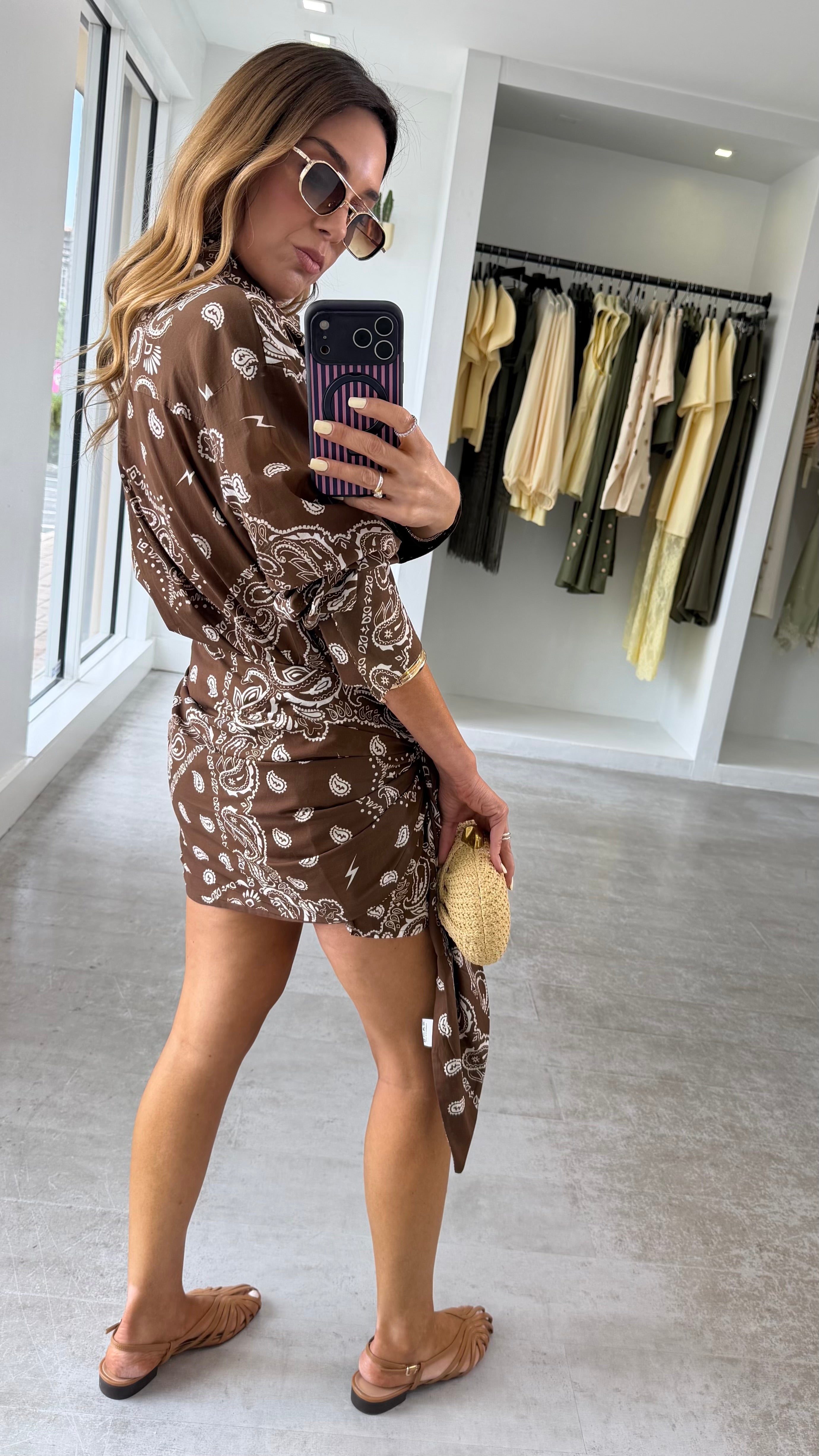 BROWN TIED SHIRT DRESS
