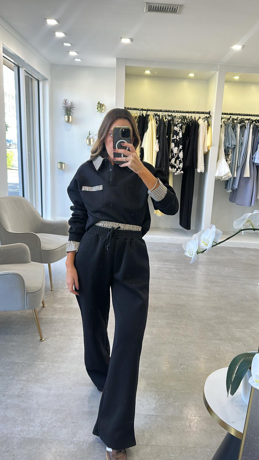 BLACK CHECK SWEAT SET