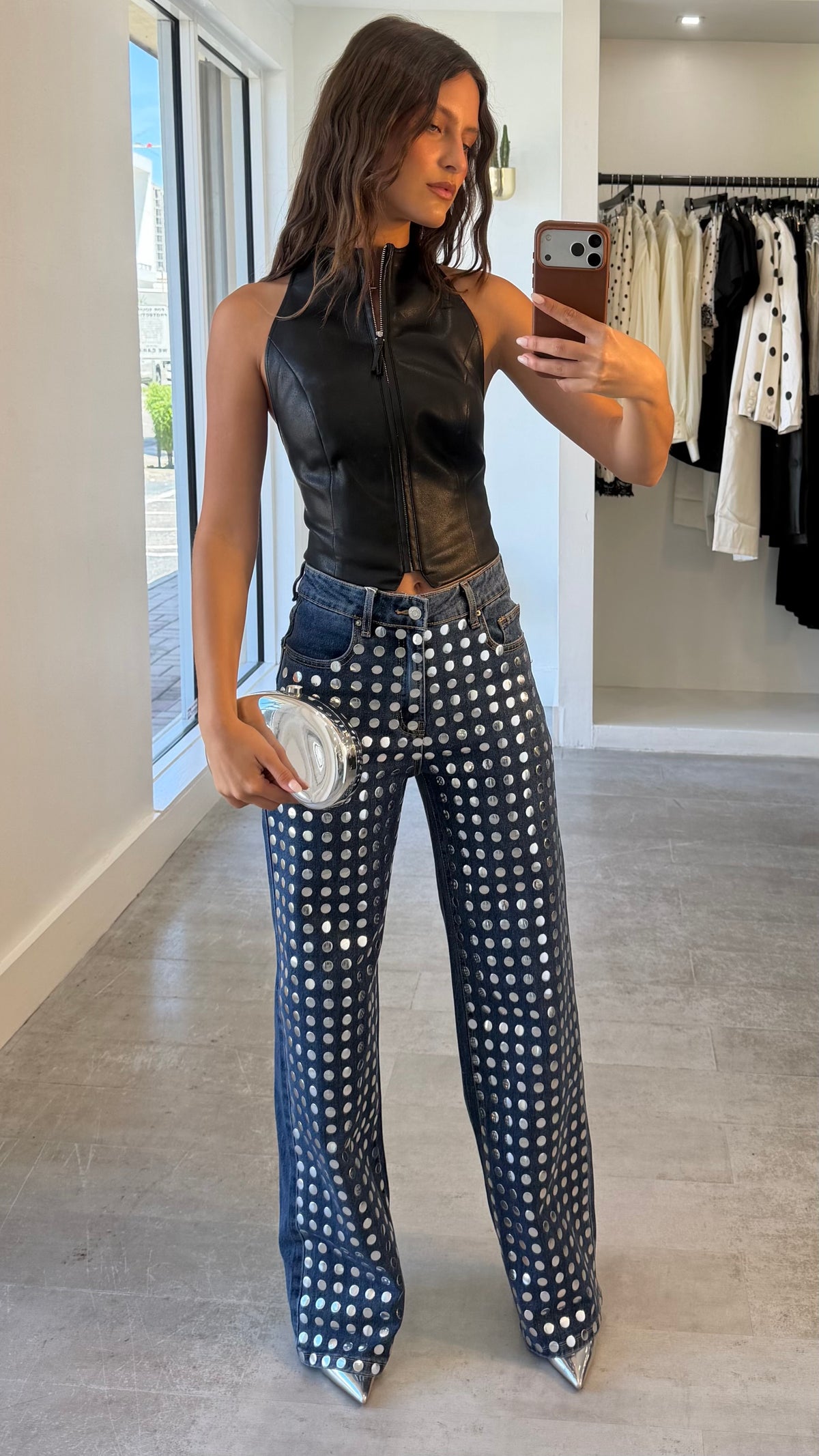 SILVER STUDDED DENIM