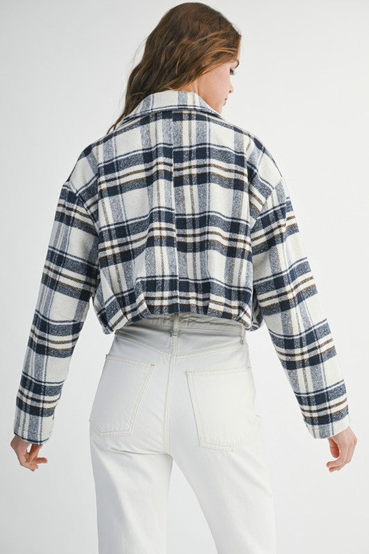 NAVY PLAID BOMBER