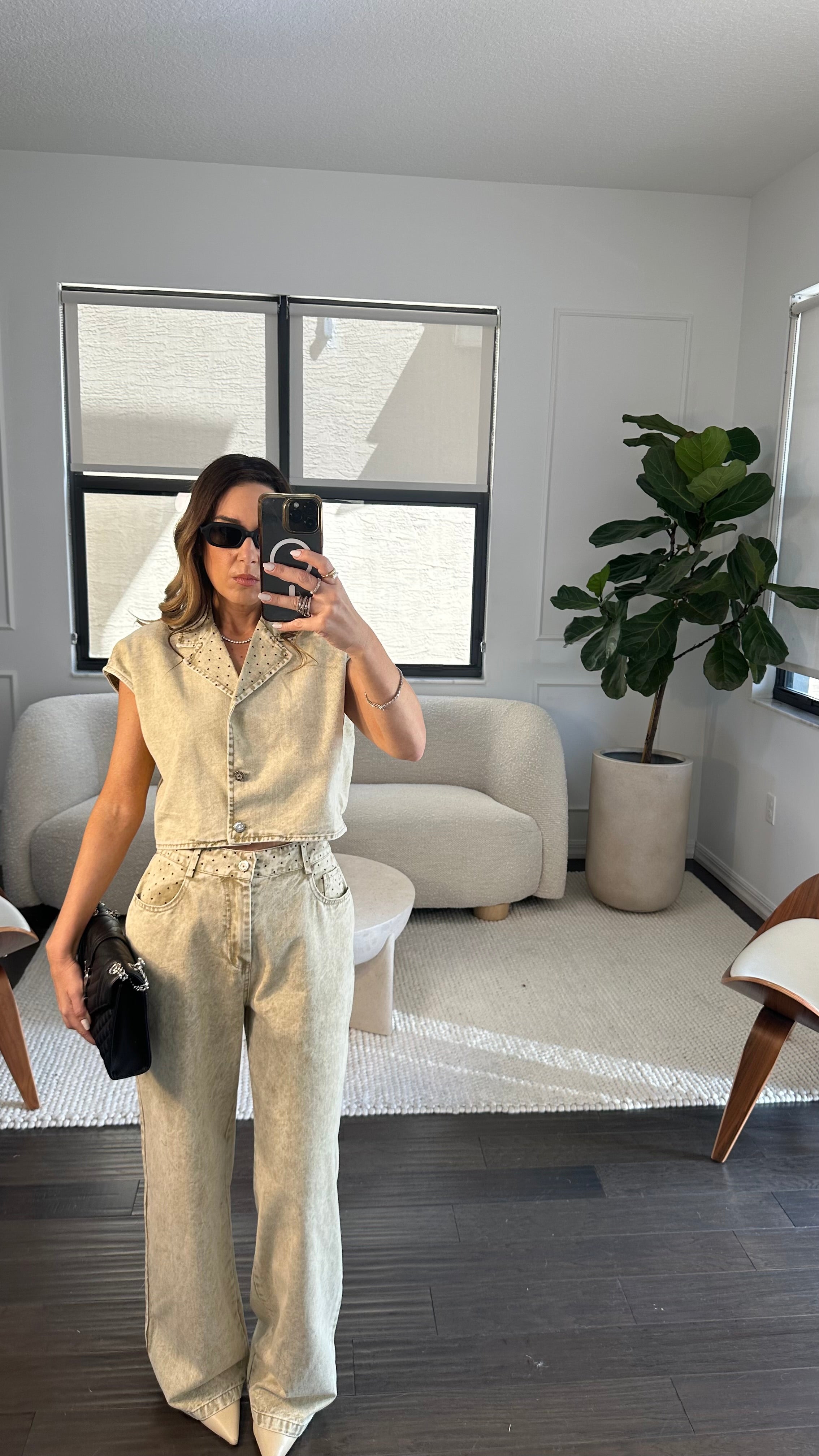 BEIGE POLKA DENIM SET