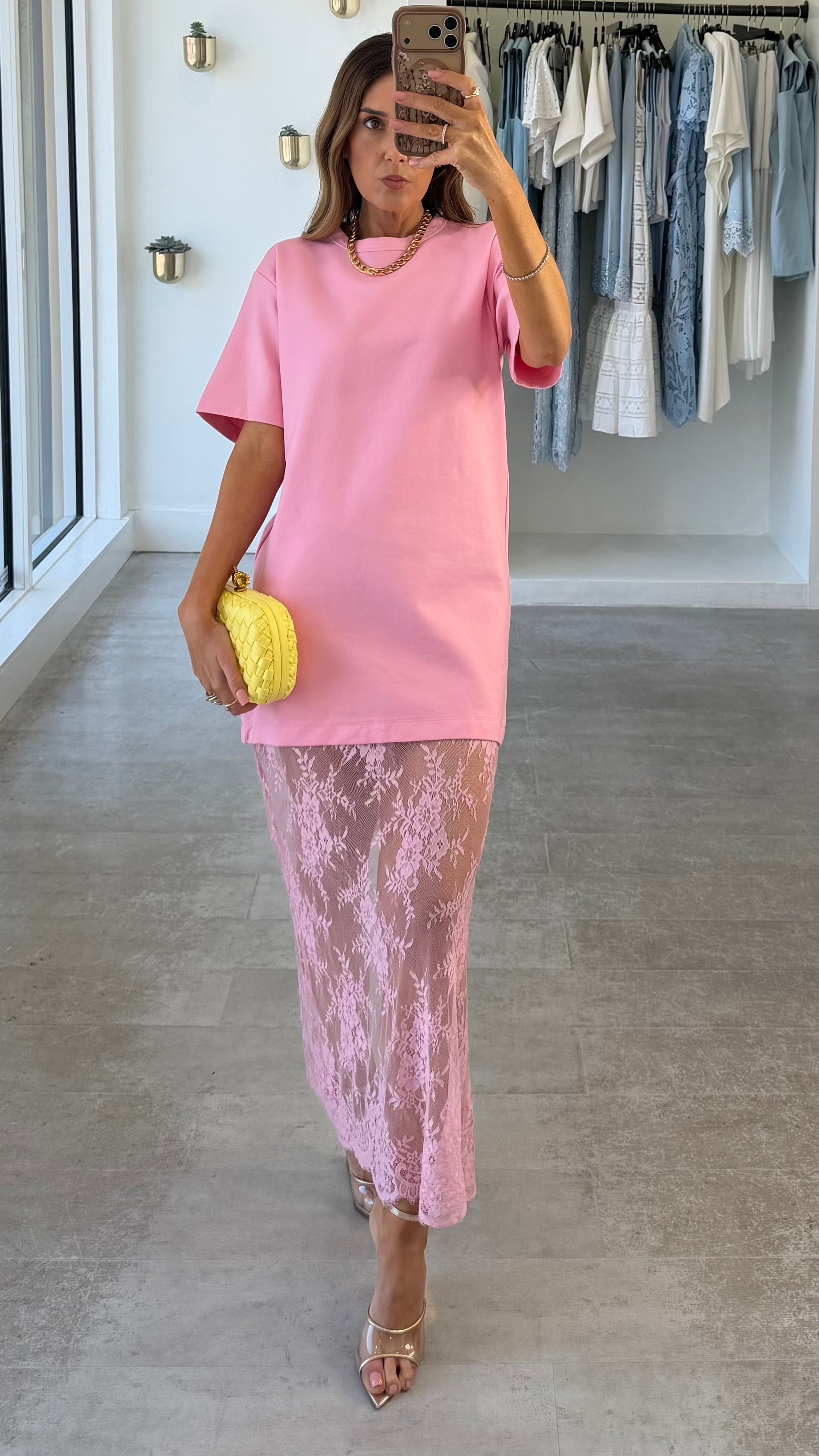 PINK LACE TSHIRT DRESS