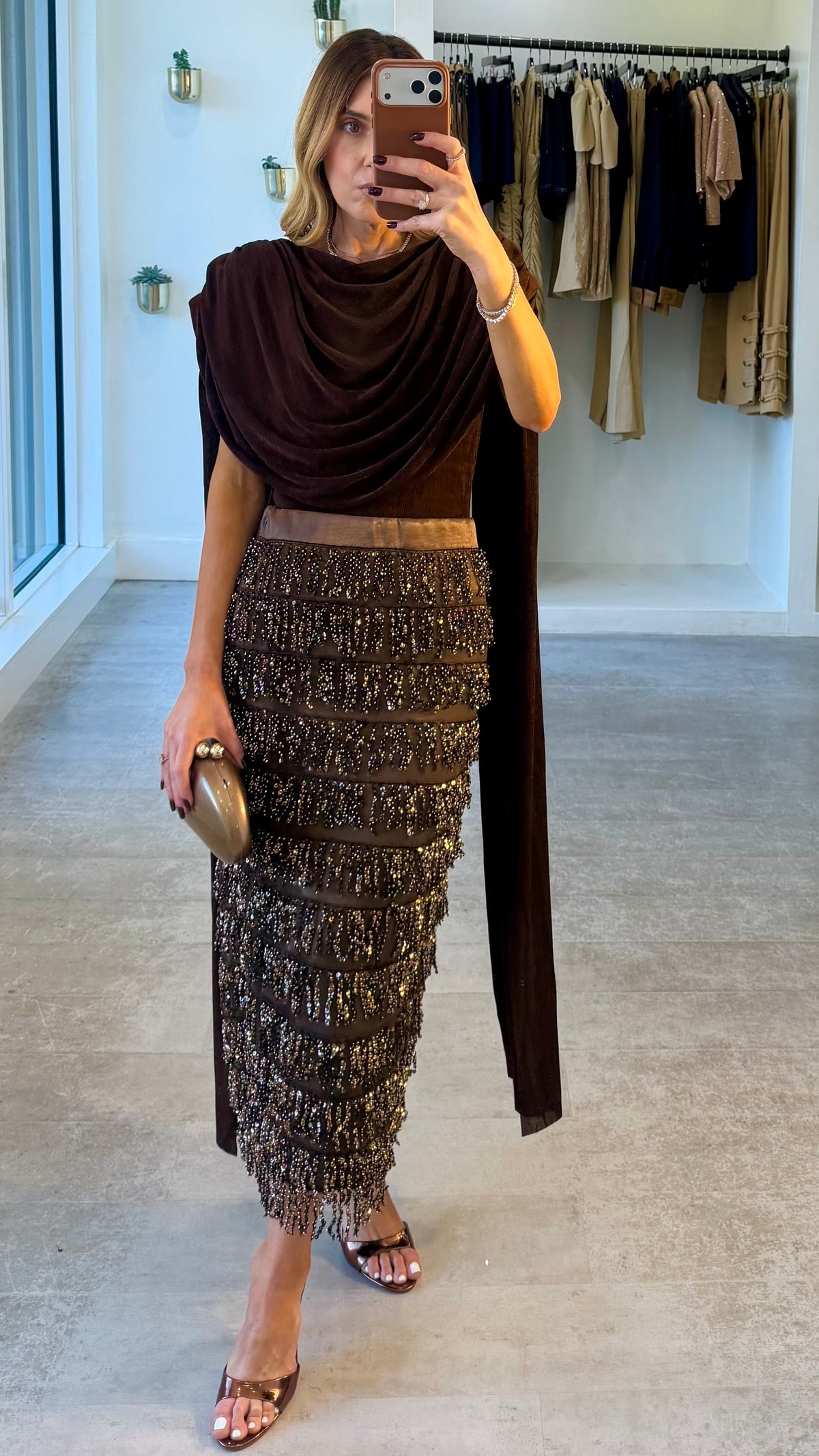 MOCHA FRINGE SKIRT