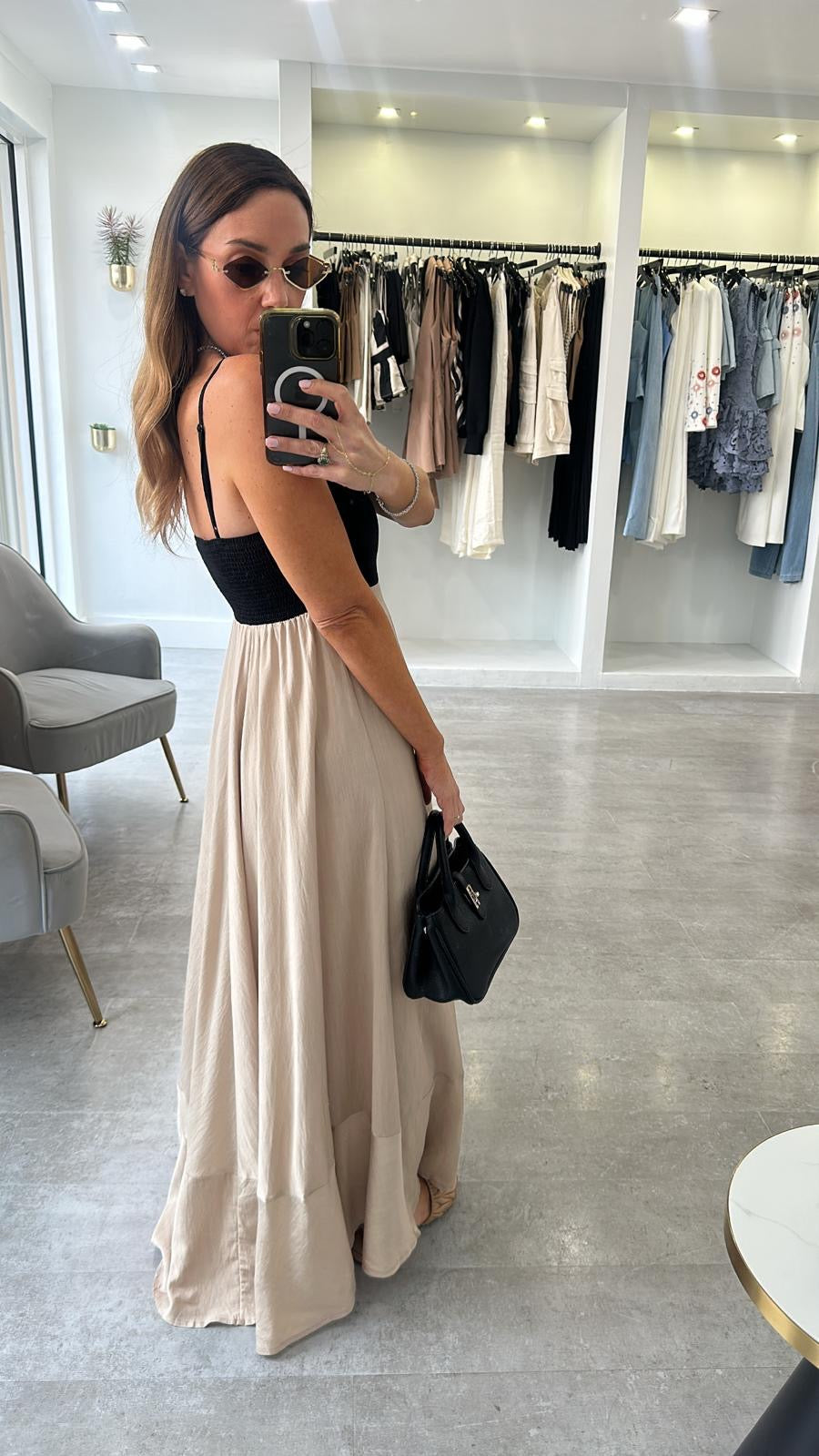 CONTRAST NUDE MAXI DRESS