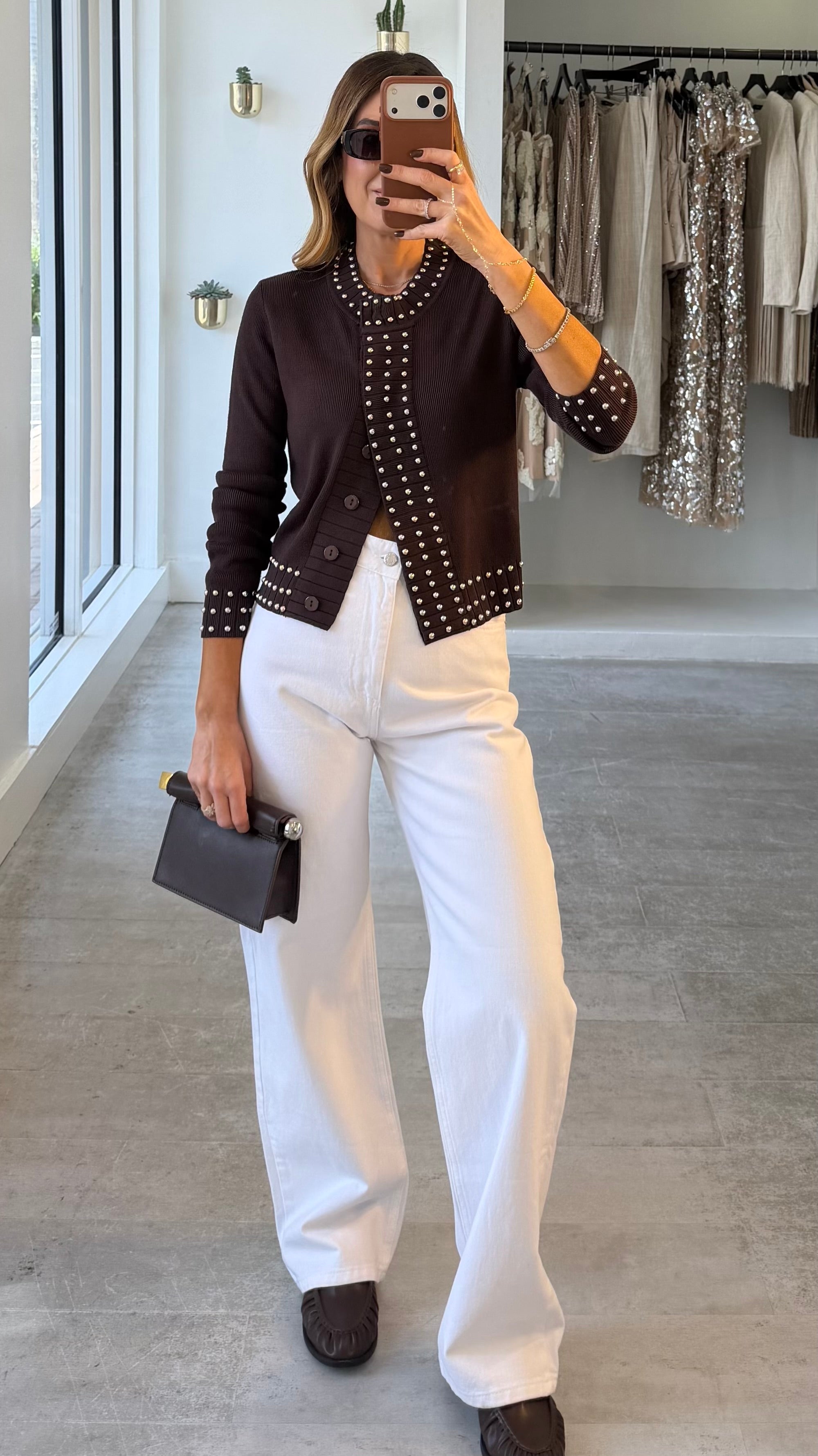 BROWN STUDDED CARDI