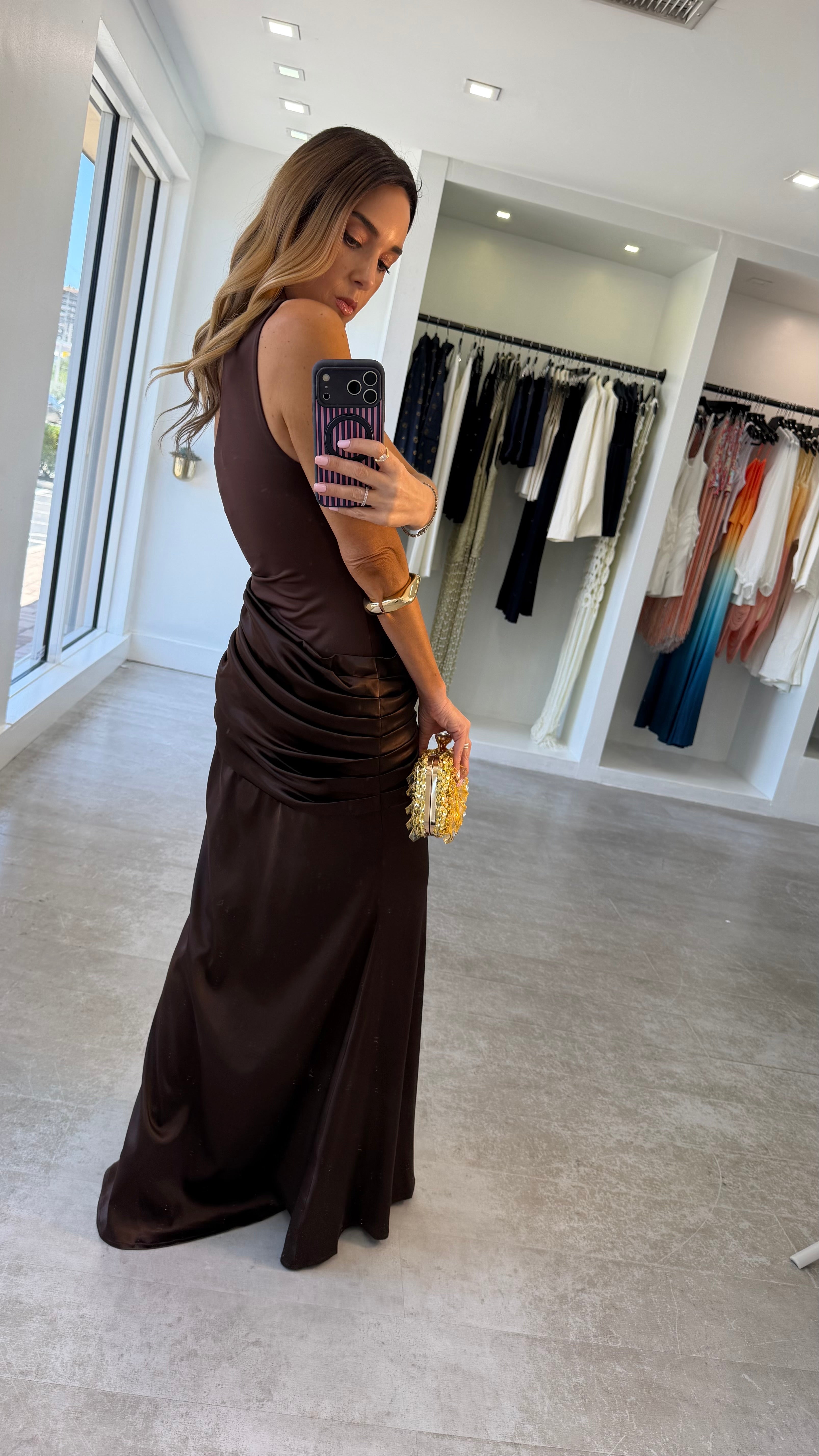 ESPRESSO DRAPE DRESS