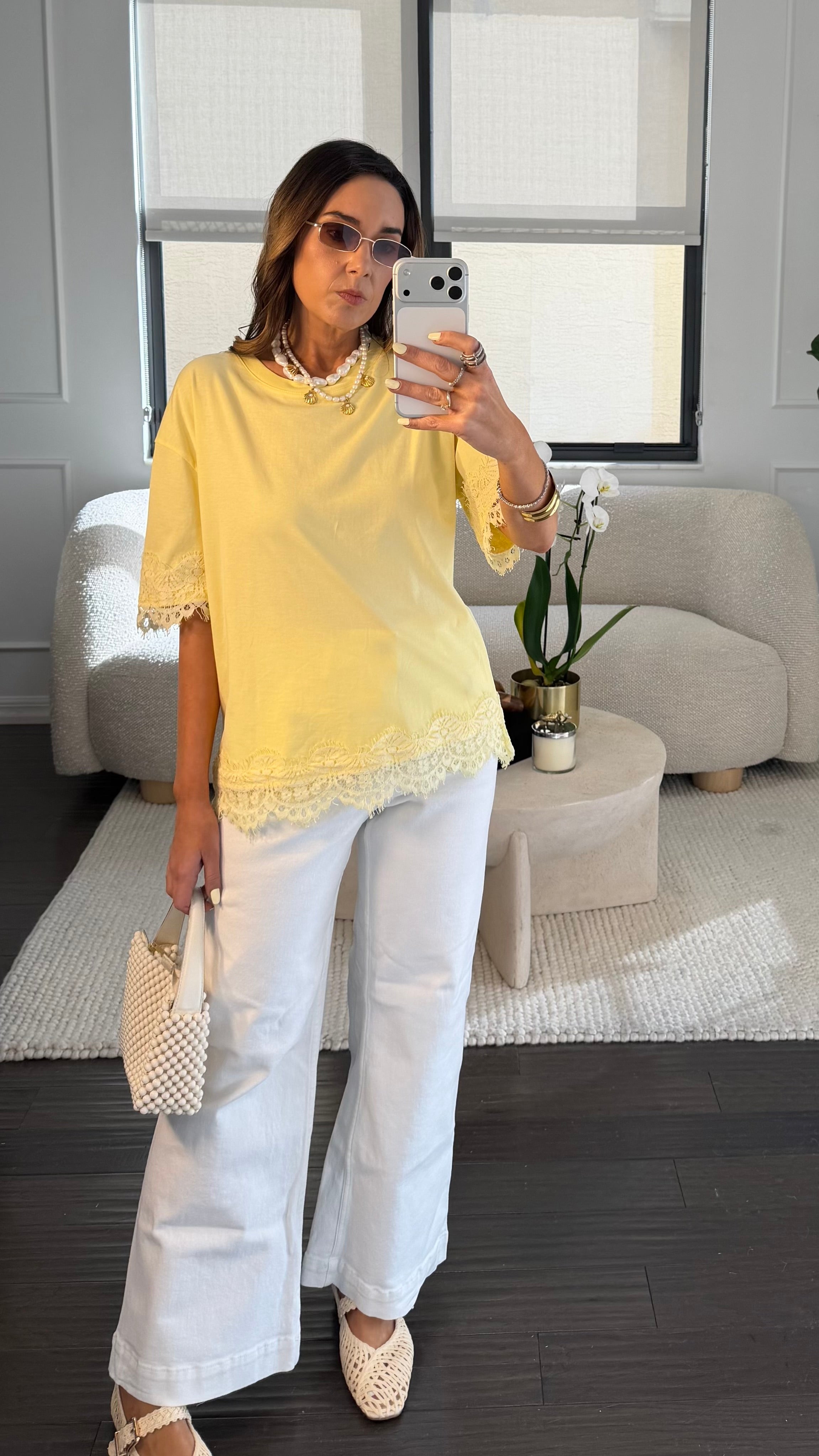 YELLOW LACE TEE