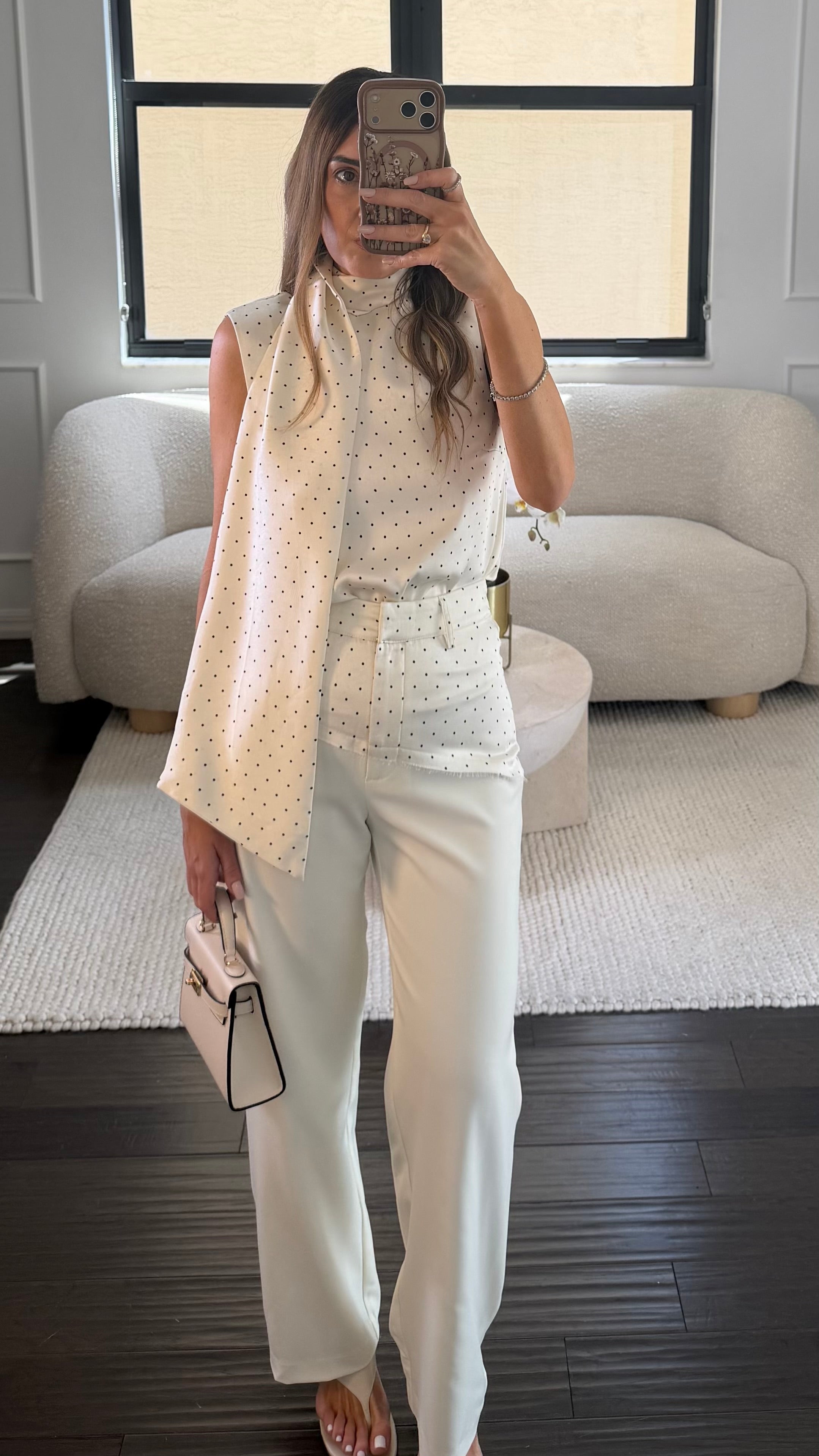 IVORY POLKA SCARF SET