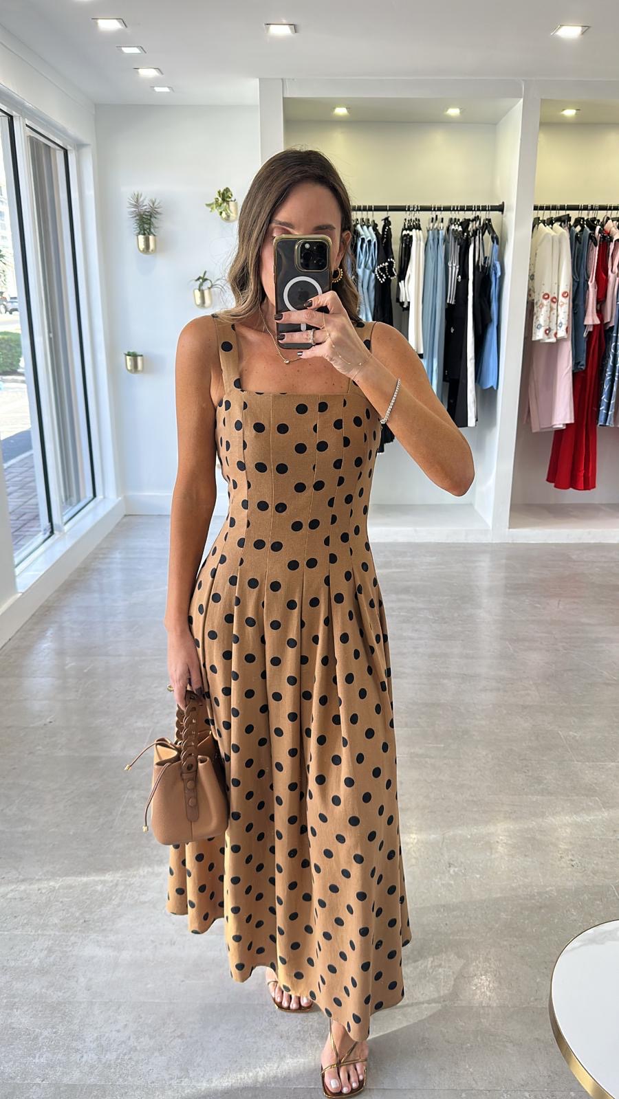 MOCHA POLKA MIDI DRESS