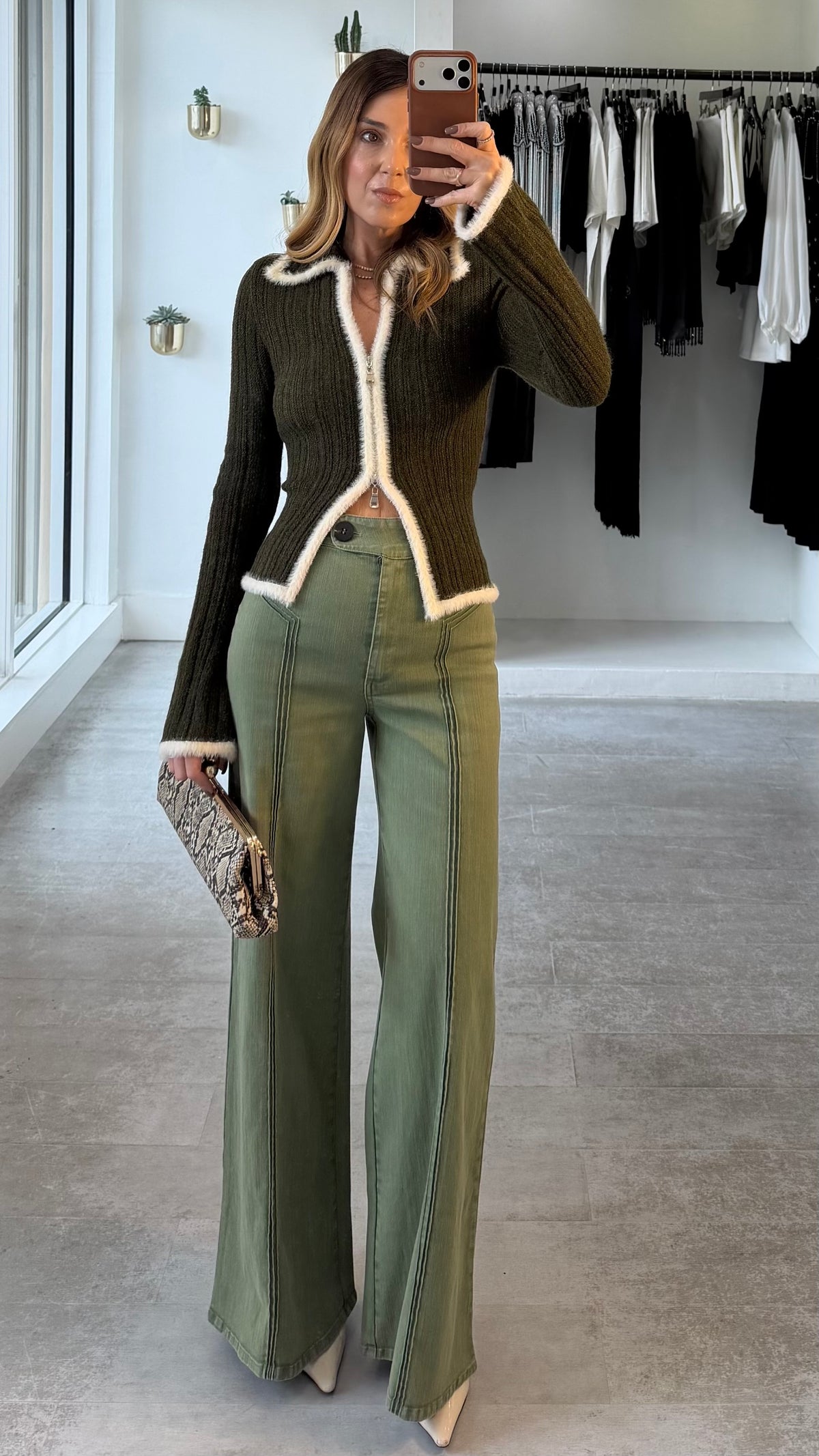 OLIVE DENIM TROUSERS