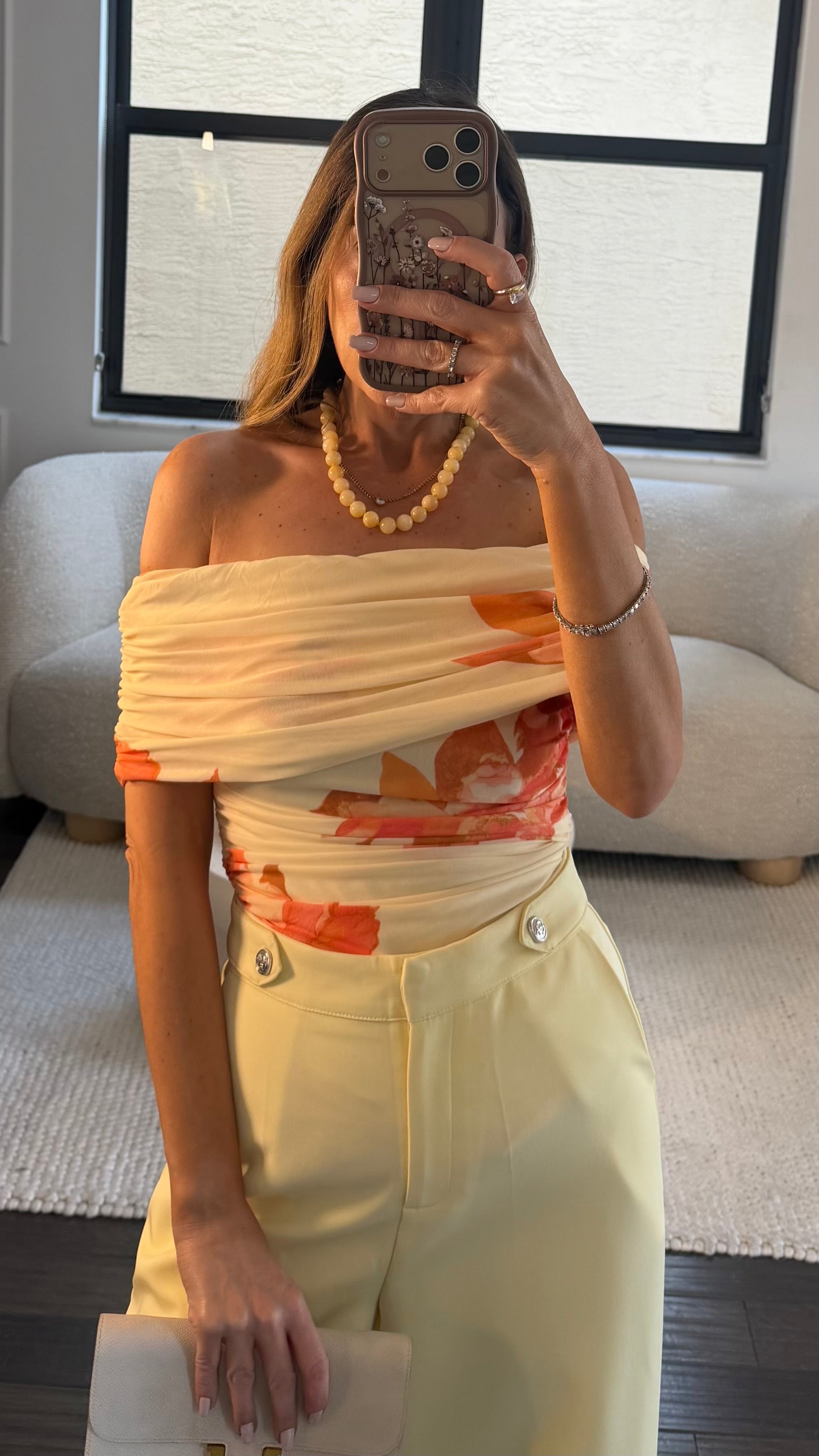 SUNSET BLOOM DRAPED TOP