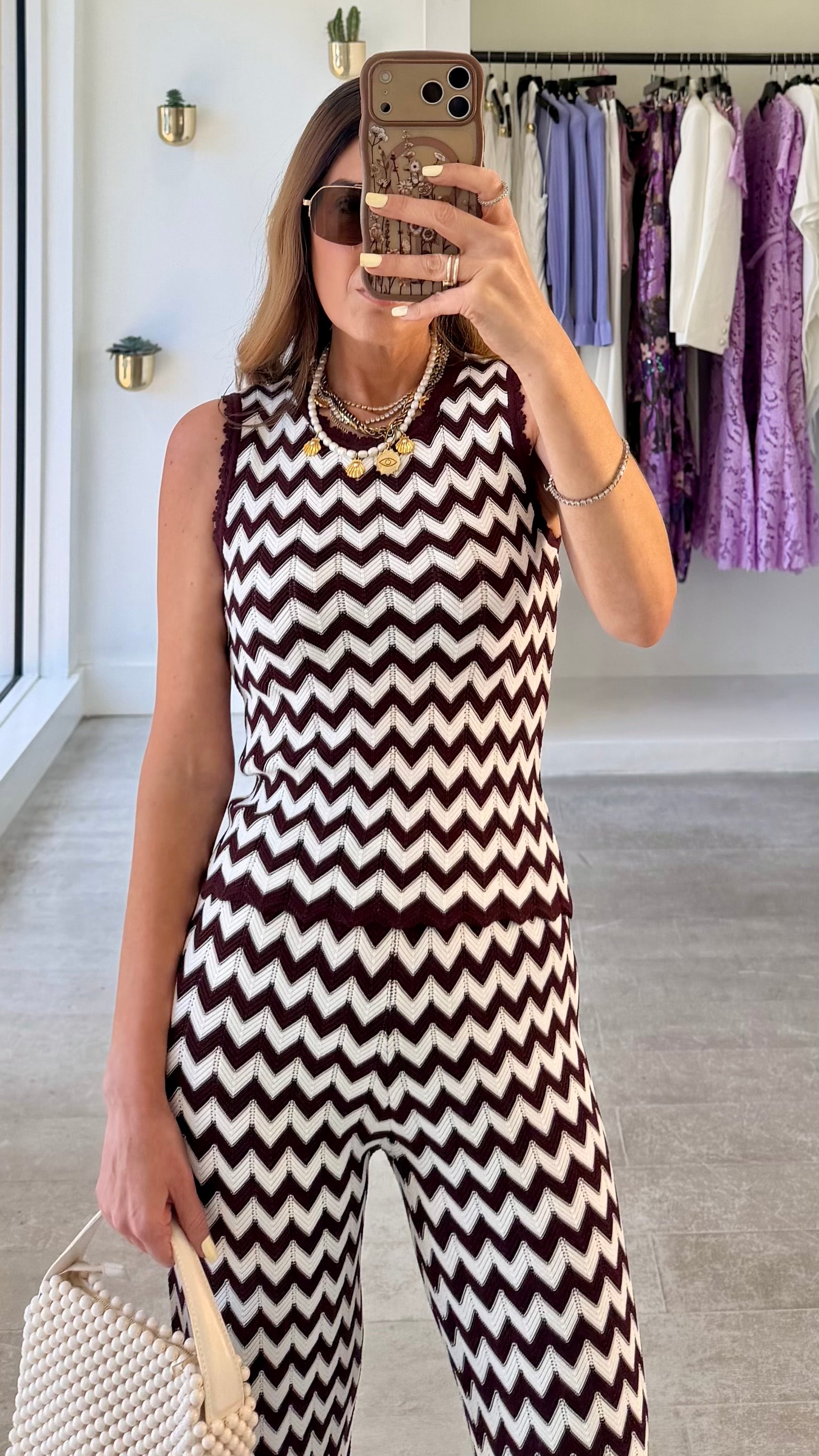BROWN ZIGZAG PANT SET