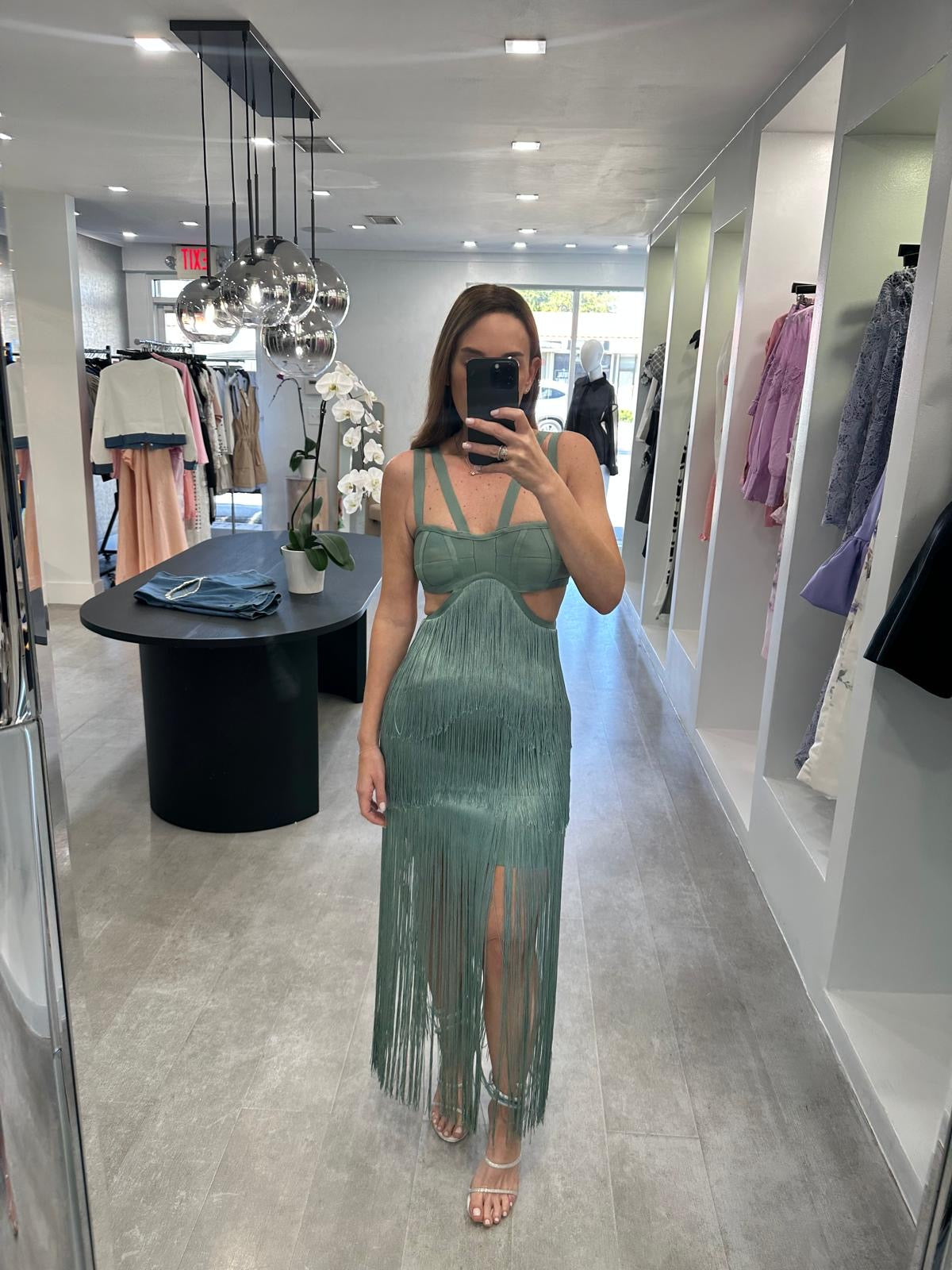 SAGE FRINGE DRESS